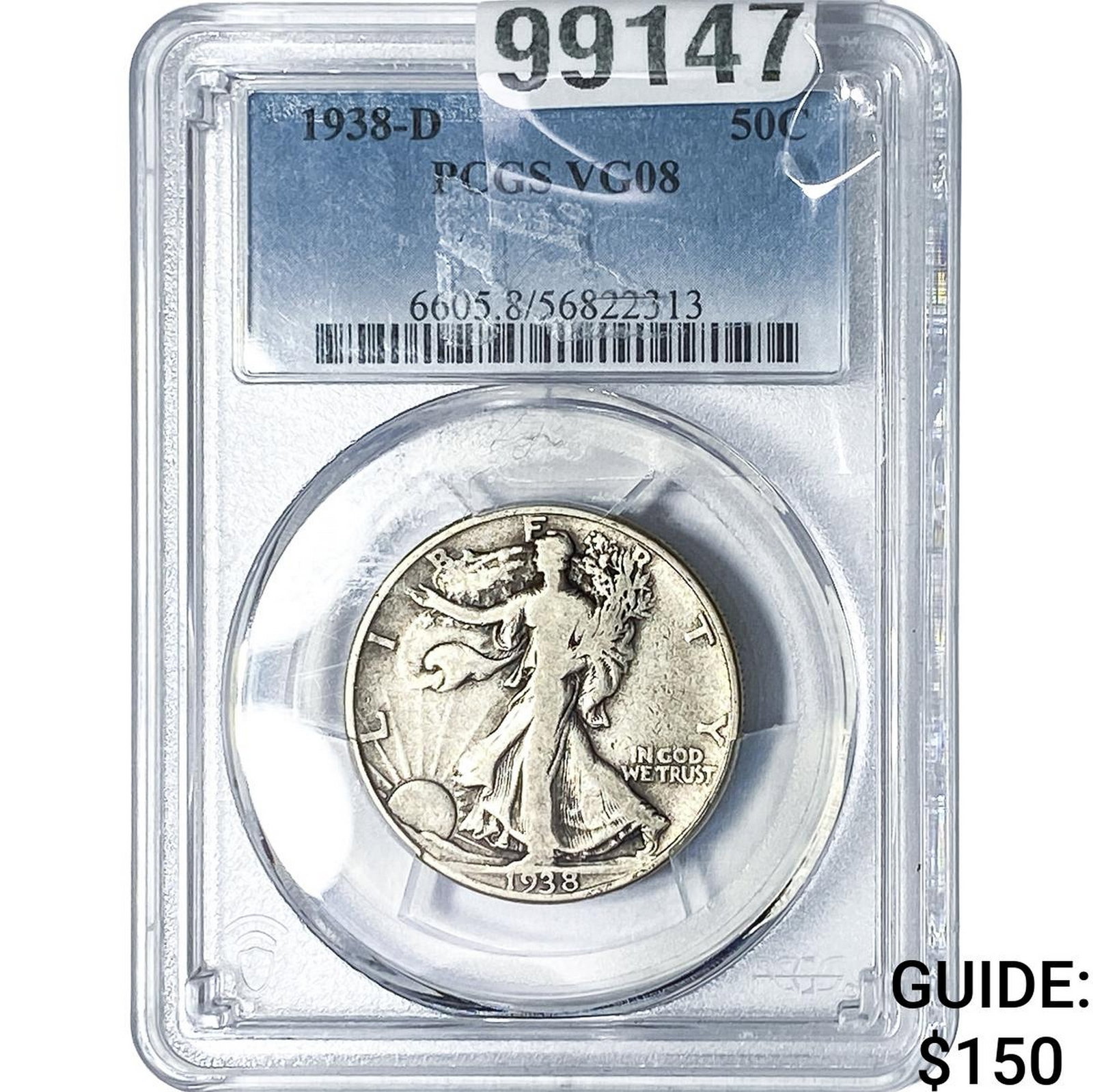 1398-D Walking Liberty Half Dollar PCGS VG08: 1398-D Walking Liberty Half Dollar PCGS VG08