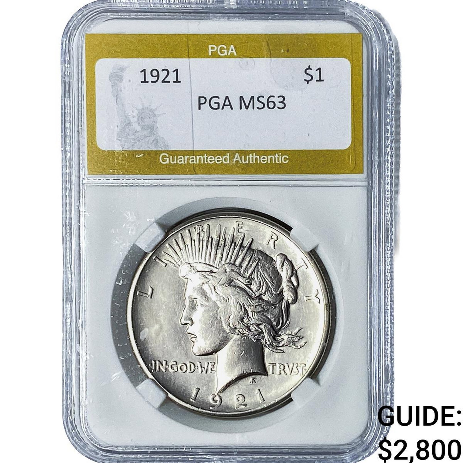 1921 Silver Peace Dollar PGA MS63: 1921 Silver Peace Dollar PGA MS63