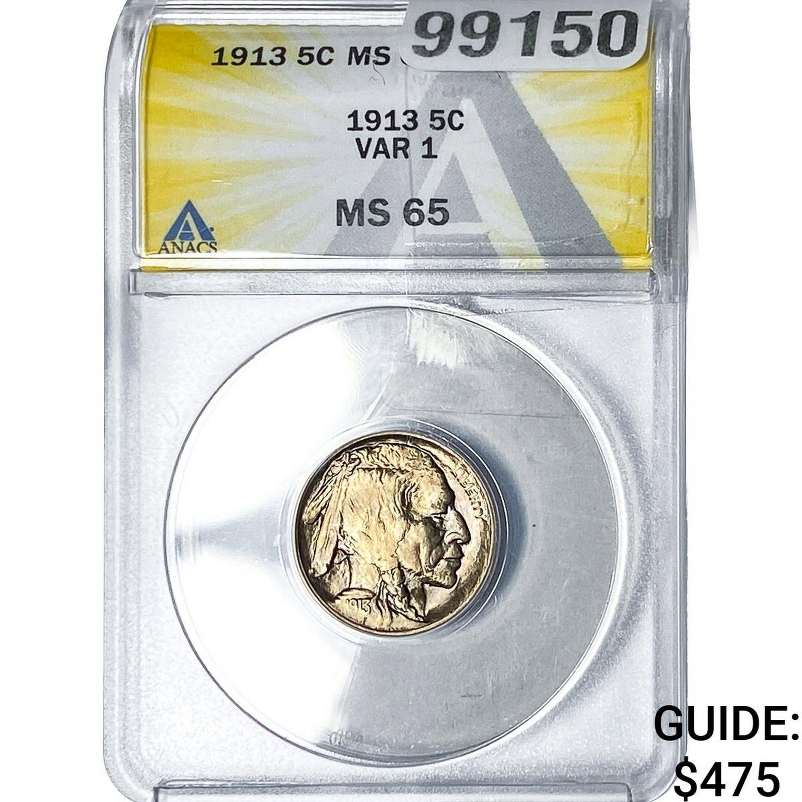 1913 Buffalo Nickel ANACS MS65 Var 1: 1913 Buffalo Nickel ANACS MS65 Var 1