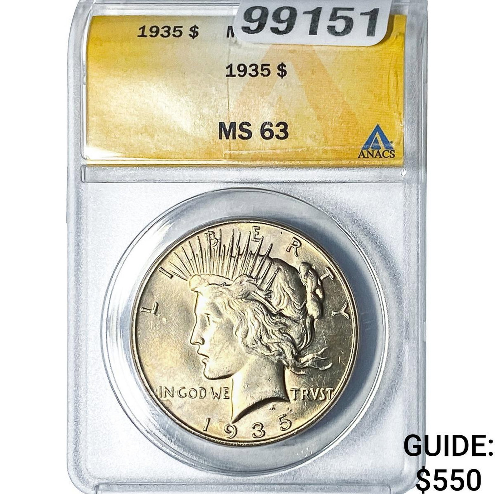 1935 Silver Peace Dollar ANACS MS63: 1935 Silver Peace Dollar ANACS MS63