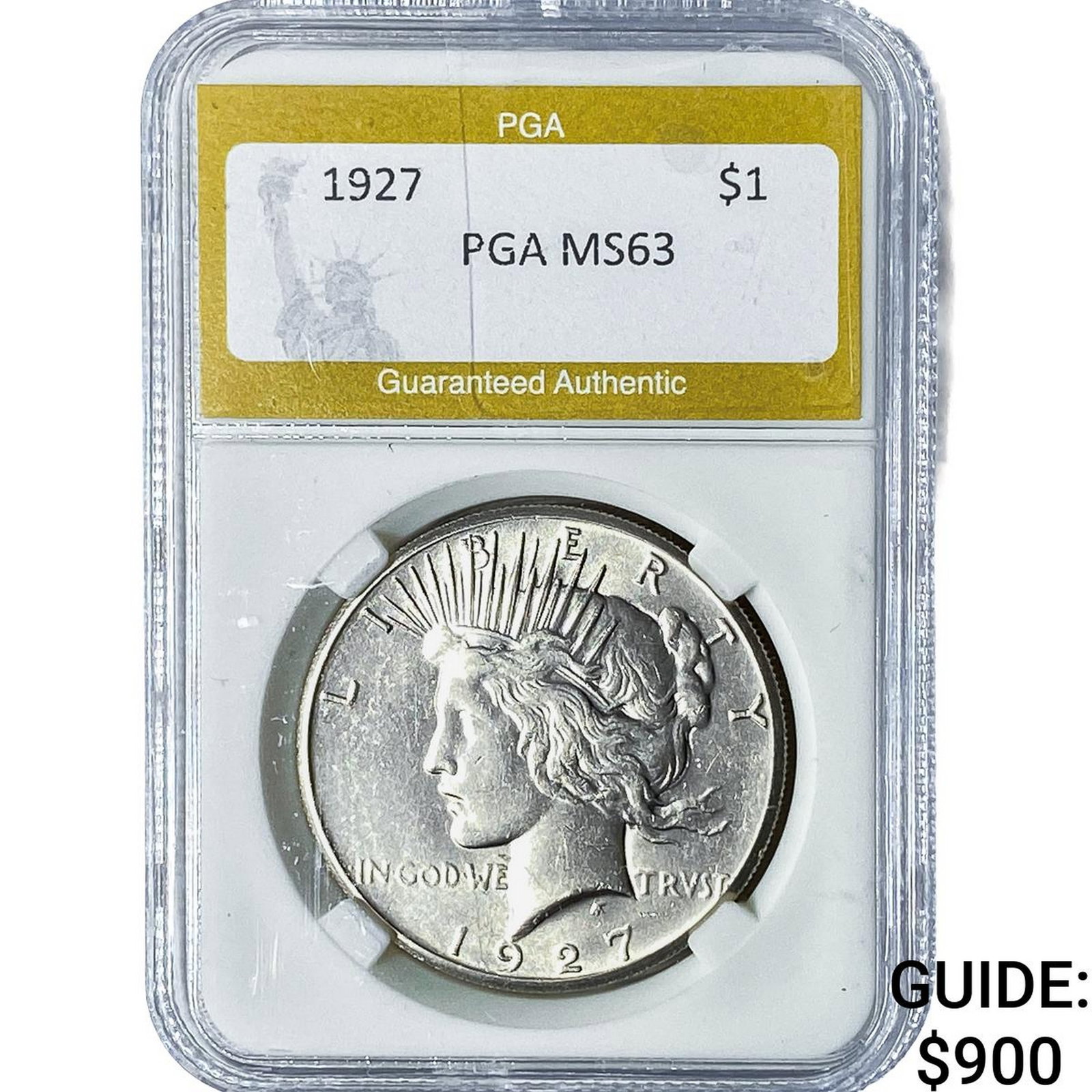 1927 Silver Peace Dollar PGA MS63: 1927 Silver Peace Dollar PGA MS63