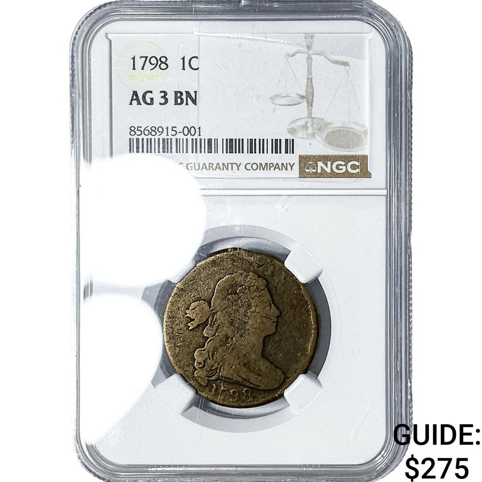 1798 Draped Bust Large Cent NGC AG3 BN: 1798 Draped Bust Large Cent NGC AG3 BN
