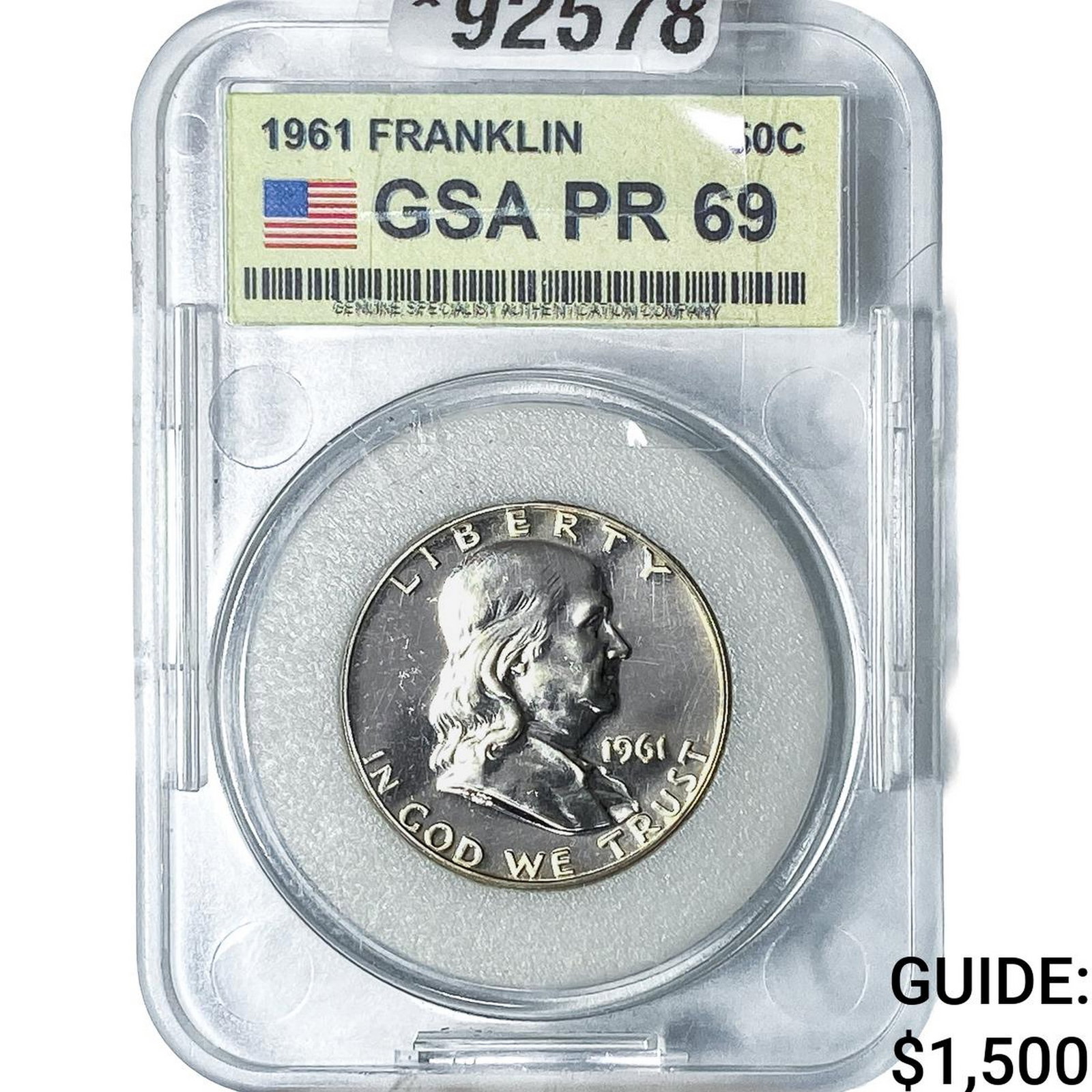 1961 Franklin Half Dollar GSA PR69: 1961 Franklin Half Dollar GSA PR69