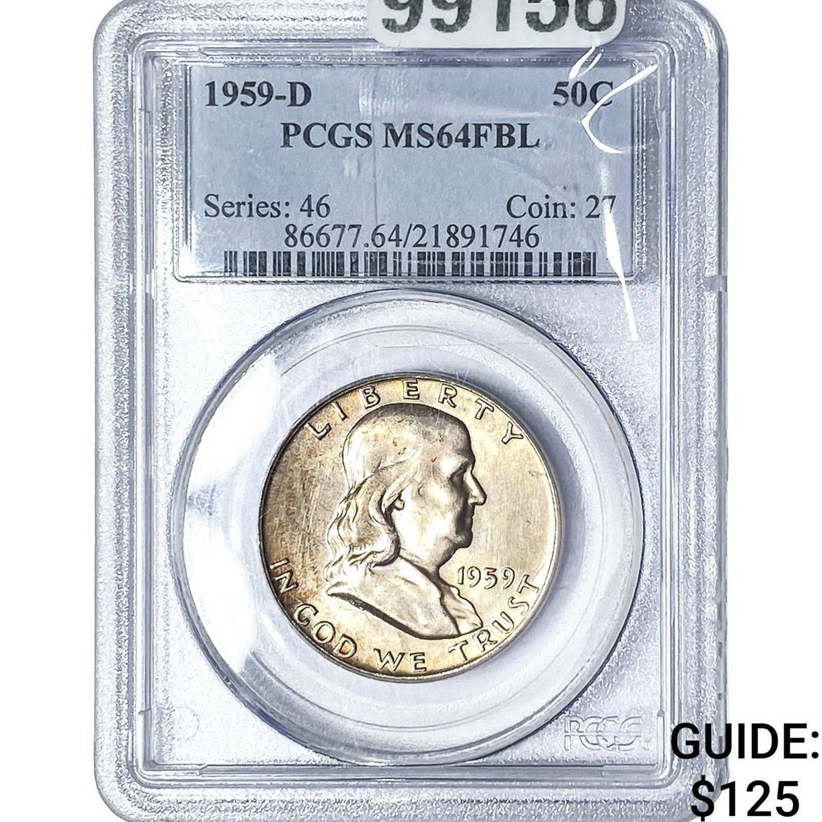 1959-D Franklin Half Dollar PCGS MS64 FBL: 1959-D Franklin Half Dollar PCGS MS64 FBL