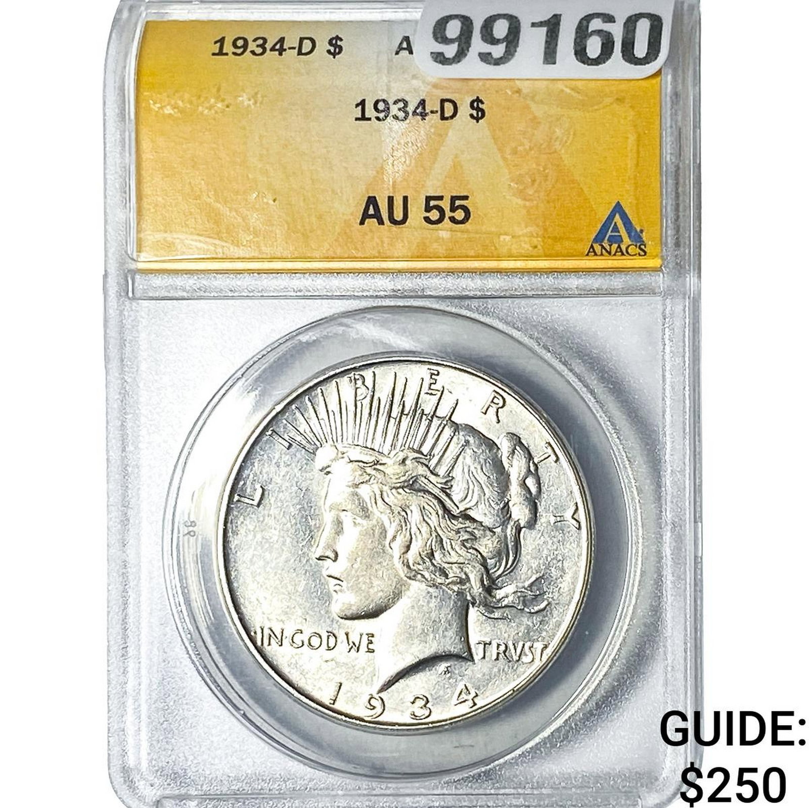 1934-D Silver Peace Dollar ANACS AU55: 1934-D Silver Peace Dollar ANACS AU55