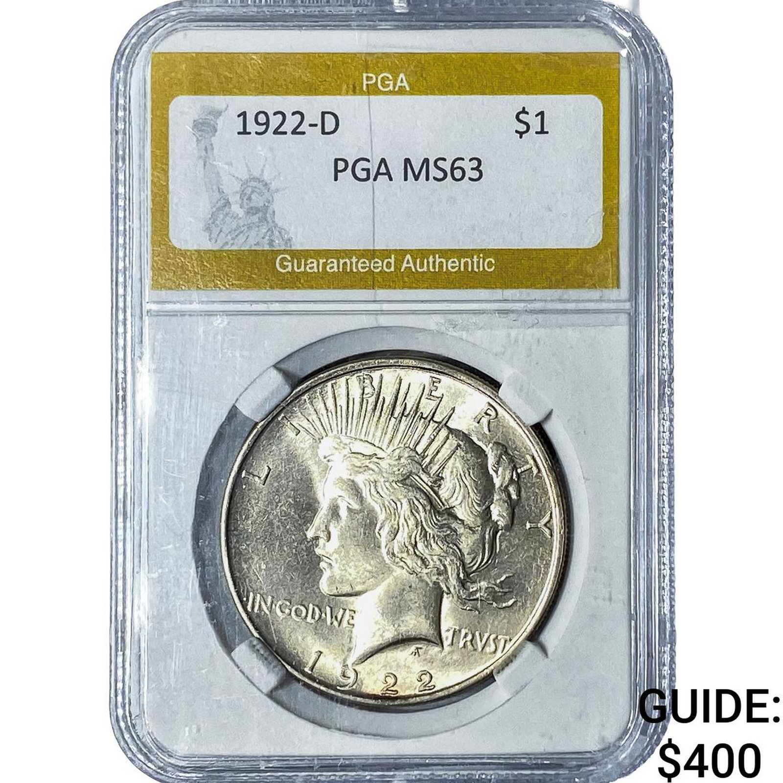 1922-D Silver Peace Dollar PGA MS63: 1922-D Silver Peace Dollar PGA MS63