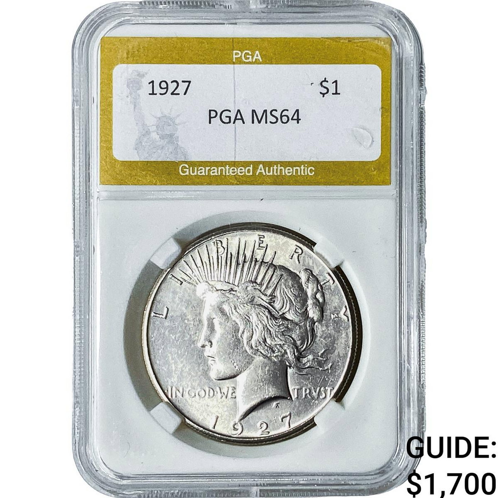 1927 Silver Peace Dollar PGA MS64: 1927 Silver Peace Dollar PGA MS64