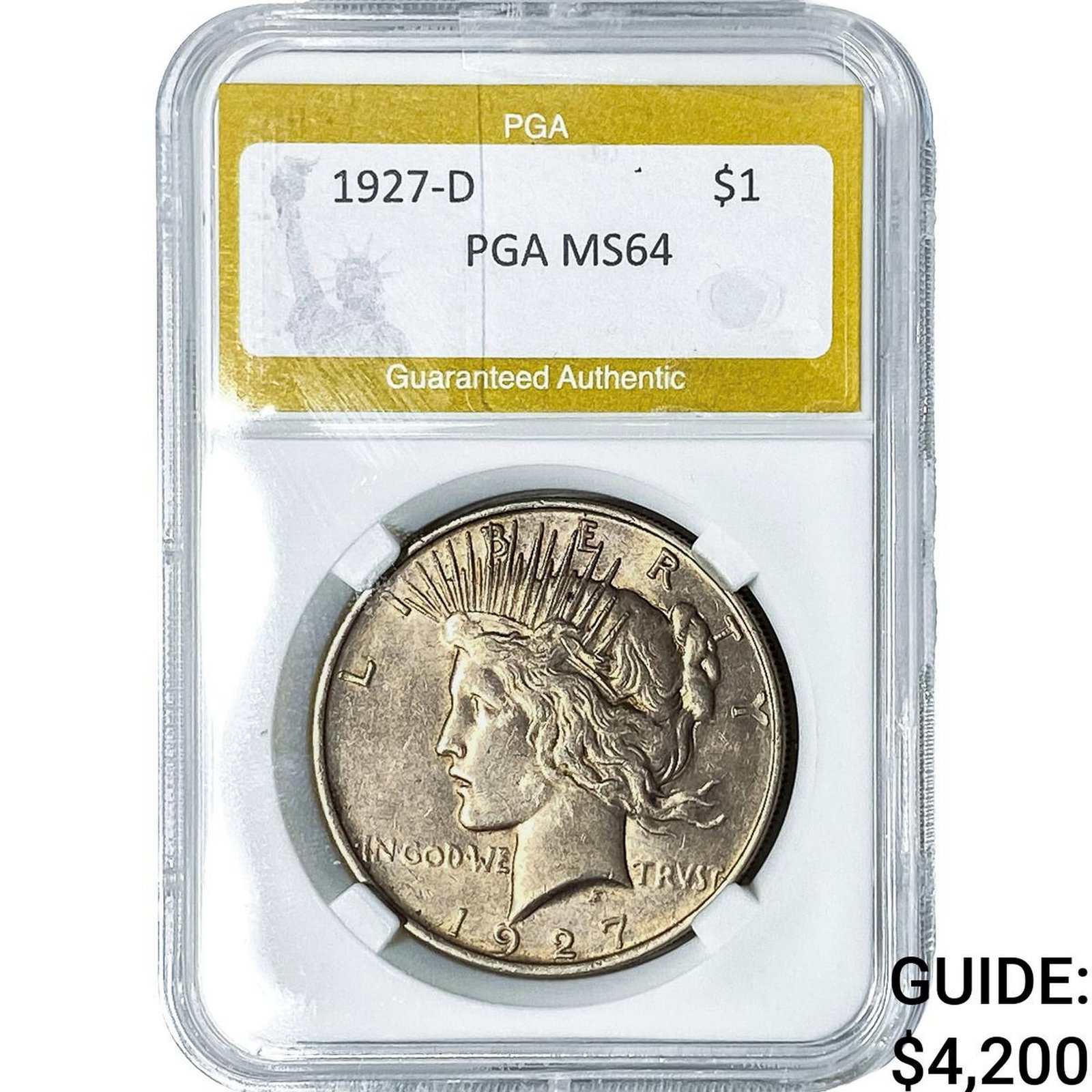 1927-D Silver Peace Dollar PGA MS64: 1927-D Silver Peace Dollar PGA MS64