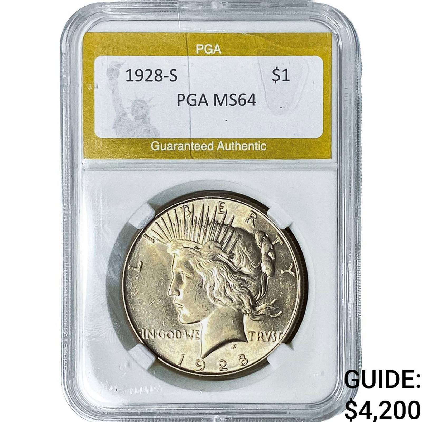 1928-S Silver Peace Dollar PGA MS64: 1928-S Silver Peace Dollar PGA MS64