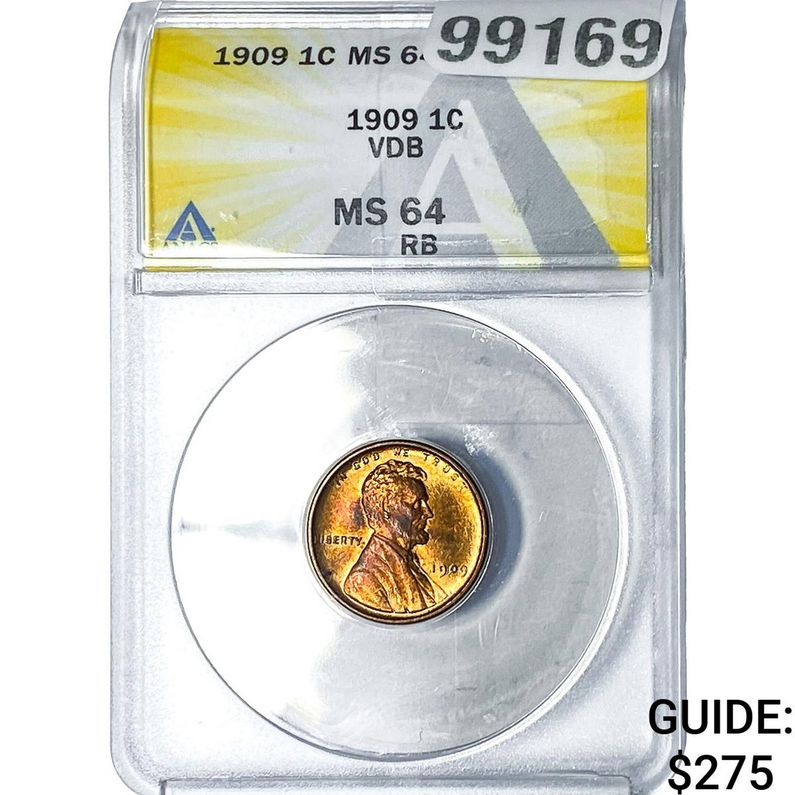 1909 VDB Wheat Cent ANACS MS64 RB: 1909 VDB Wheat Cent ANACS MS64 RB