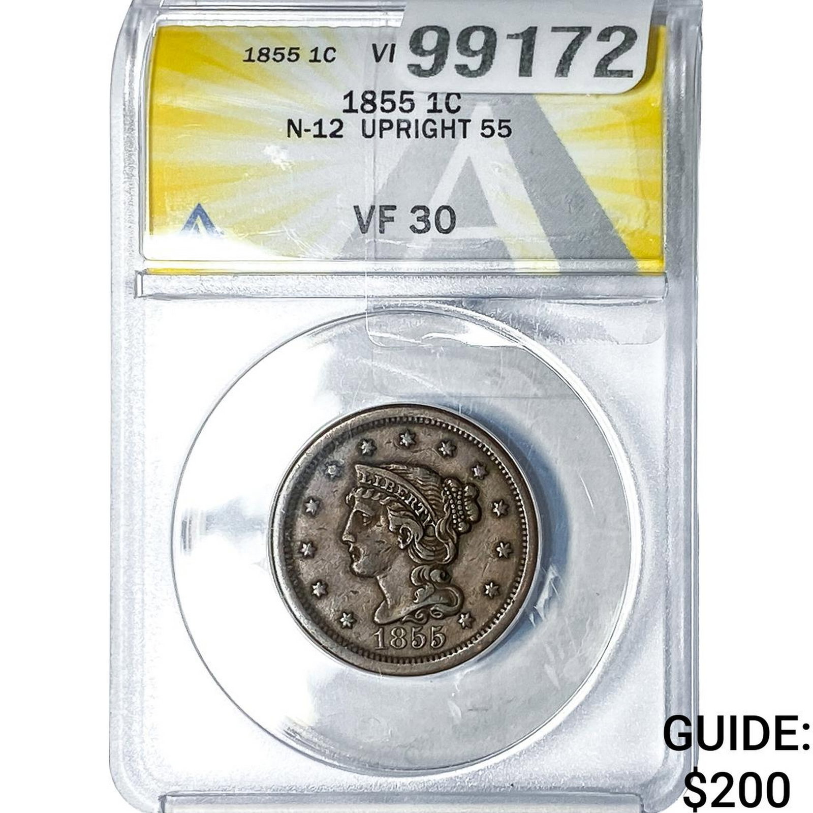 1855 Braided Hair Large Cent ANACS VF30 Upright 55 (1 of 2)