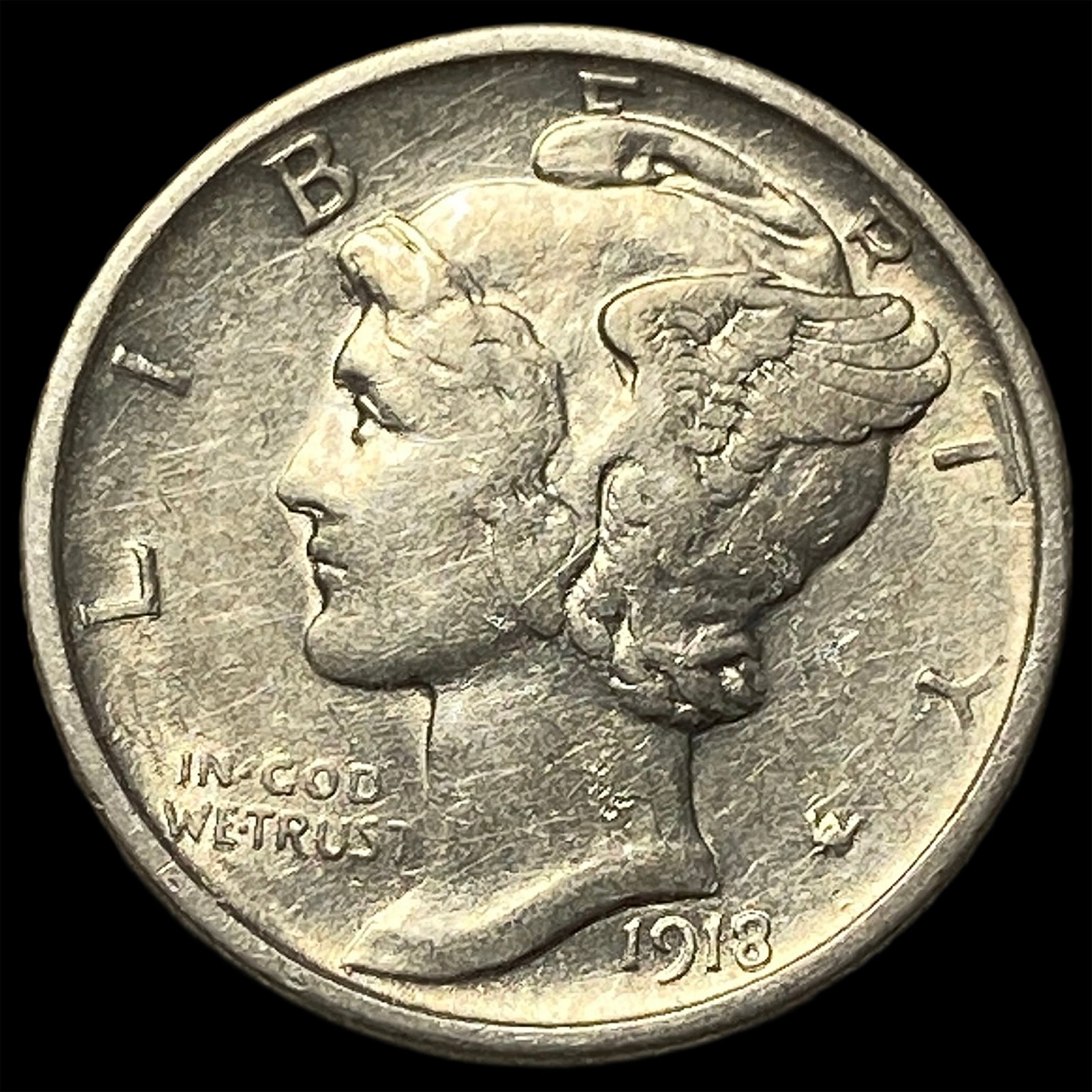 1918-D Silver Mercury Dime CLOSELY UNCIRCULATED: 1918-D Silver Mercury Dime CLOSELY UNCIRCULATED