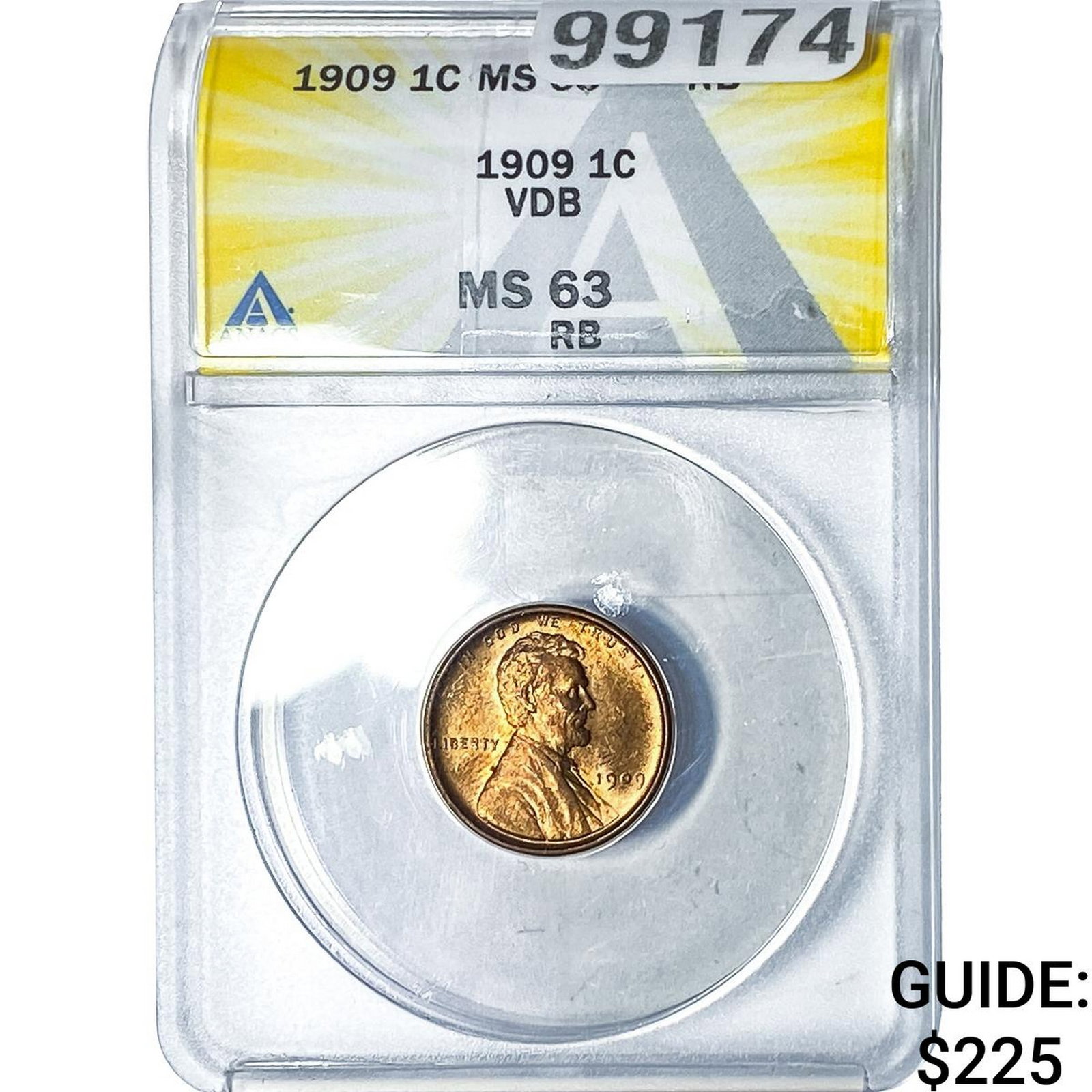 1909 VDB Wheat Cent ANACS MS63 RB: 1909 VDB Wheat Cent ANACS MS63 RB