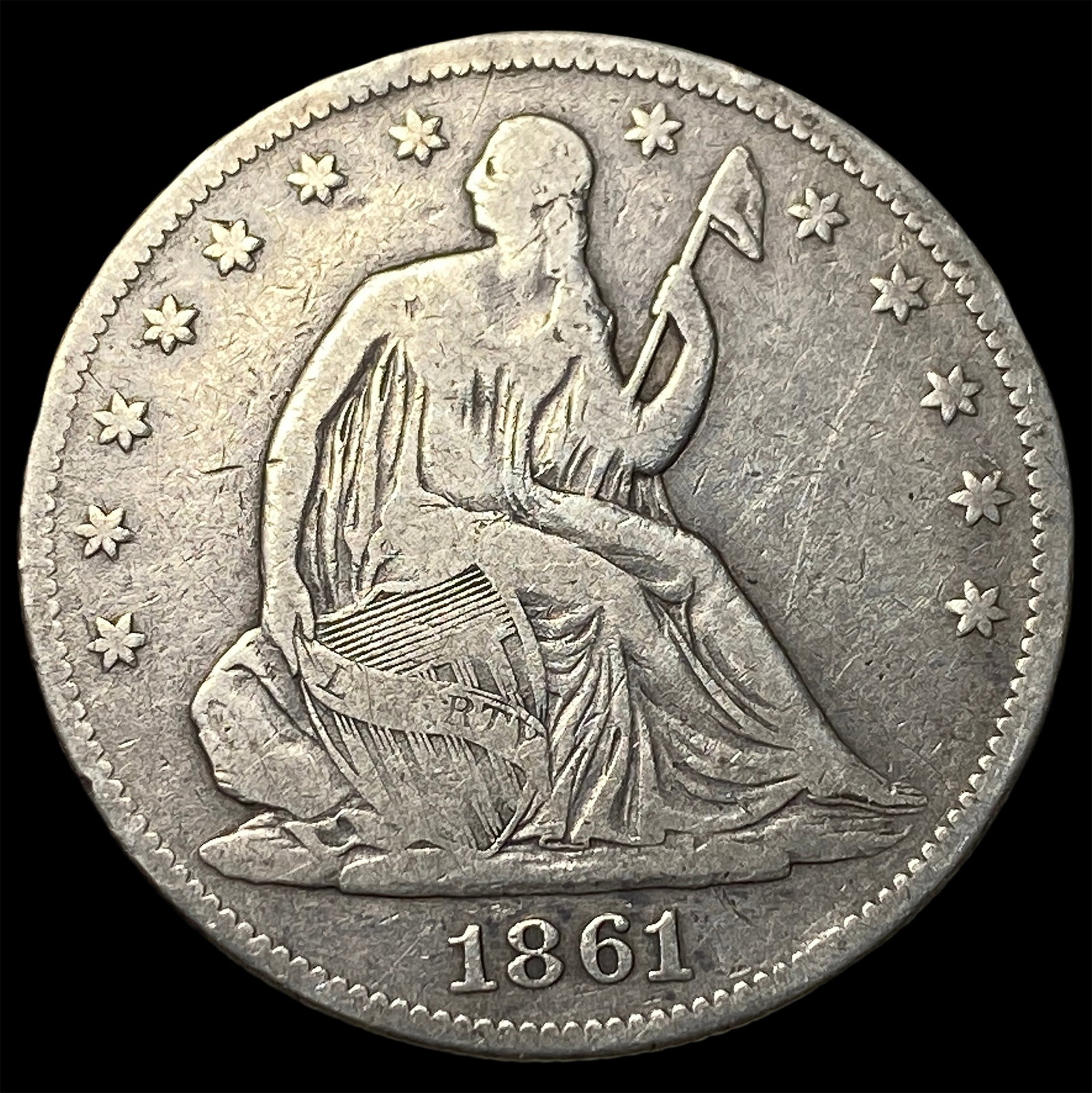 1861 Silver Seated Liberty Half Dollar NEARLY UNCIRCULATED: 1861 Silver Seated Liberty Half Dollar NEARLY UNCIRCULATED