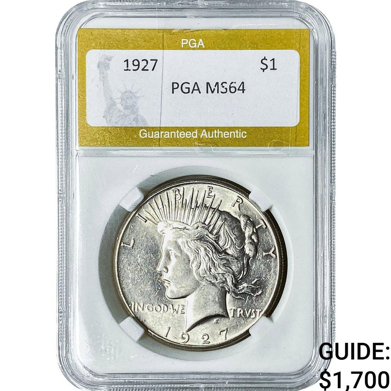 1927 Silver Peace Dollar PGA MS64: 1927 Silver Peace Dollar PGA MS64