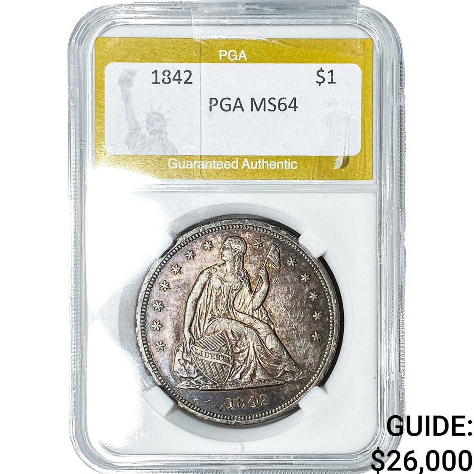 1842 Seated Liberty Dollar PGA MS64: 1842 Seated Liberty Dollar PGA MS64