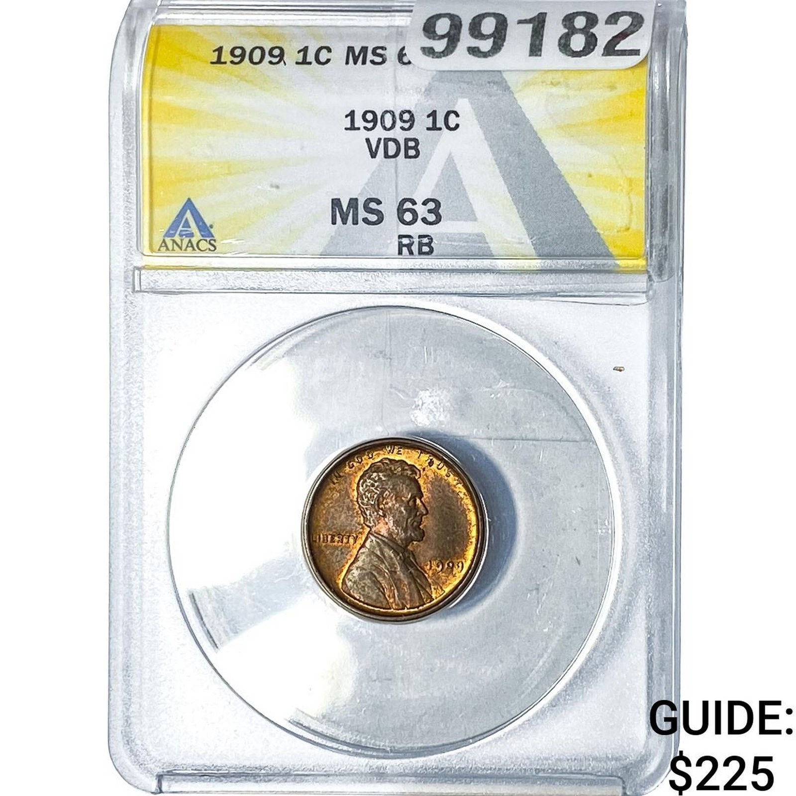 1909 VDB Wheat Cent ANACS MS63 RB: 1909 VDB Wheat Cent ANACS MS63 RB