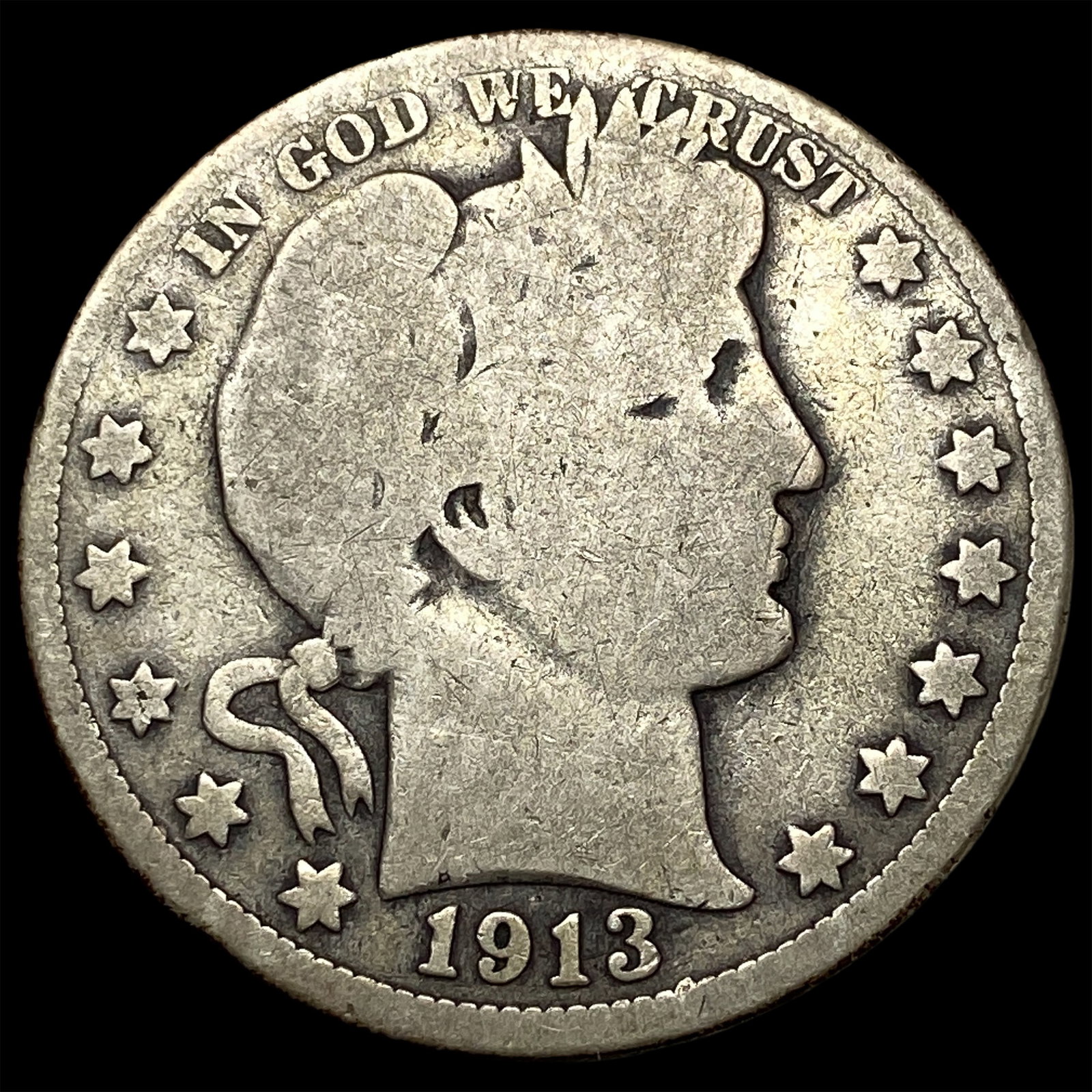 1913 Silver Barber Half Dollar NICELY CIRCULATED: 1913 Silver Barber Half Dollar NICELY CIRCULATED
