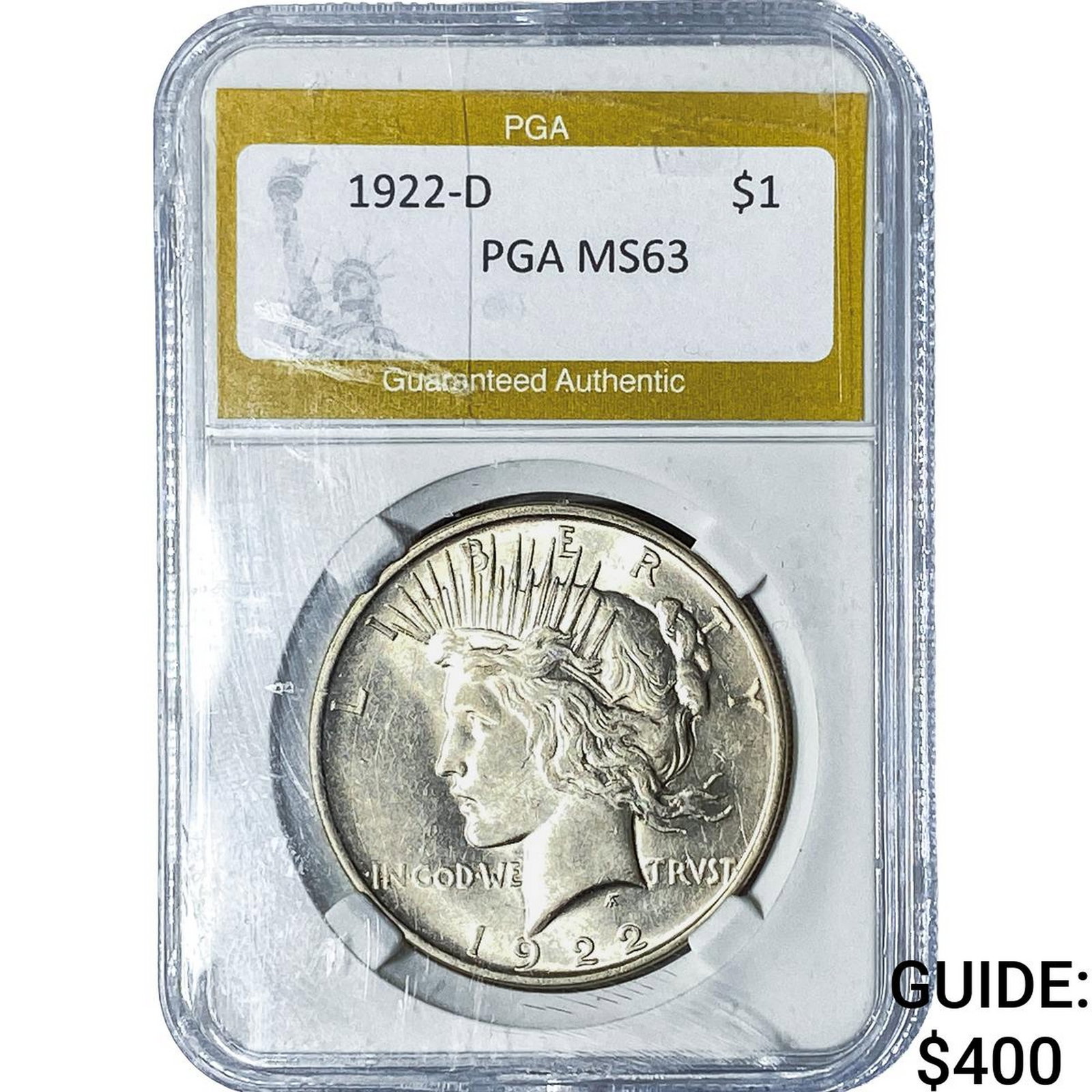 1922-D Silver Peace Dollar PGA MS63: 1922-D Silver Peace Dollar PGA MS63