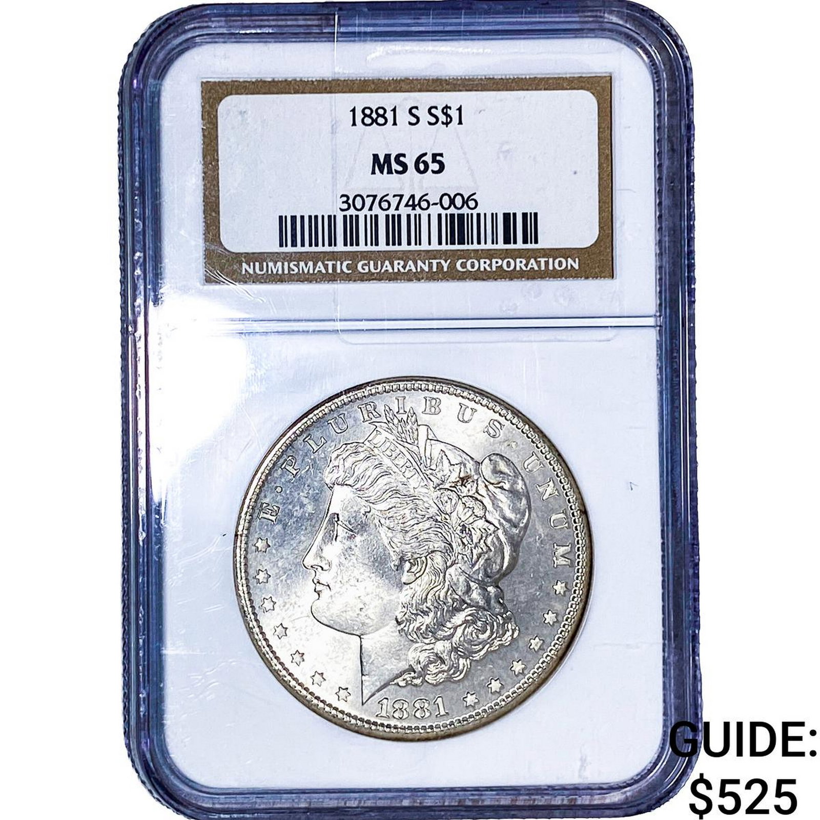 1881-S Morgan Silver Dollar NGC MS65: 1881-S Morgan Silver Dollar NGC MS65