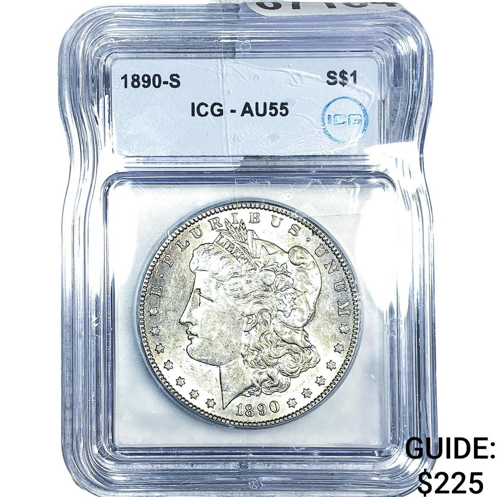 1890-S Morgan Silver Dollar ICG AU55: 1890-S Morgan Silver Dollar ICG AU55