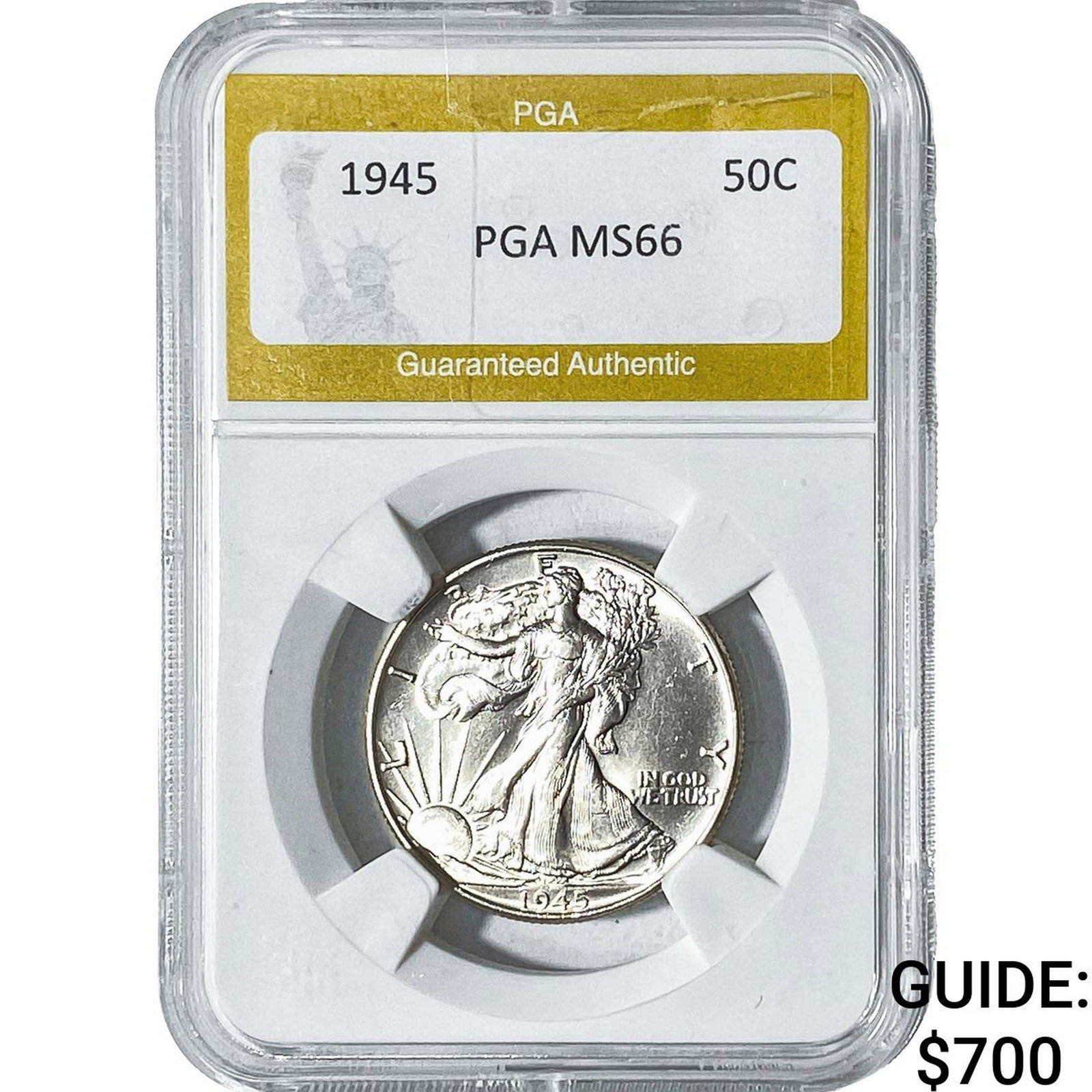 1945 Walking Liberty Half Dollar PGA MS66: 1945 Walking Liberty Half Dollar PGA MS66