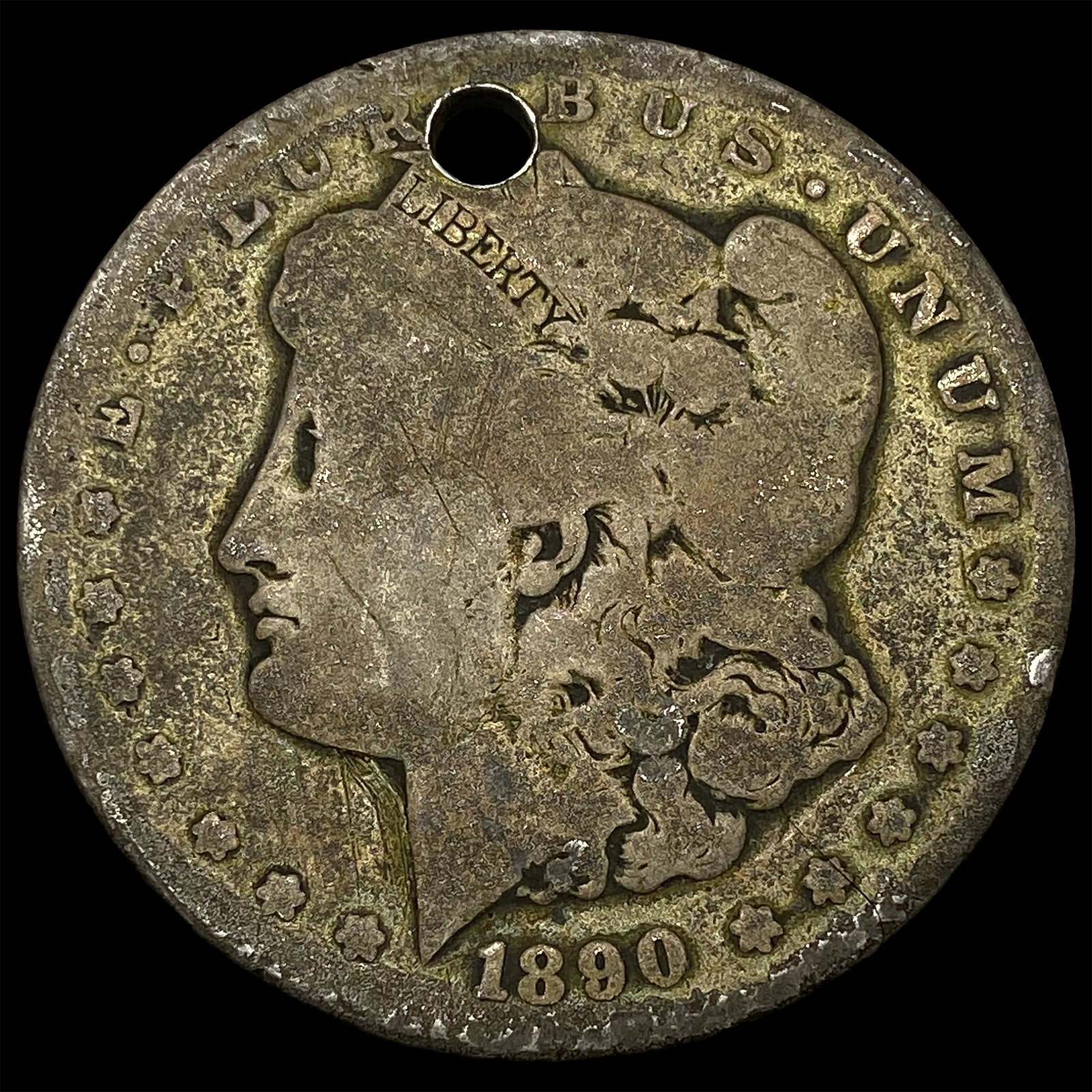 1890-CC Silver Morgan Dollar (holed) HIGH GRADE: 1890-CC Silver Morgan Dollar (holed) HIGH GRADE