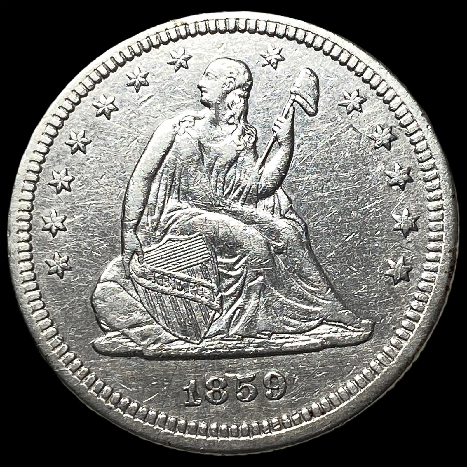 1859 Seated Liberty Quarter CLOSELY UNCIRCULATED: 1859 Seated Liberty Quarter CLOSELY UNCIRCULATED
