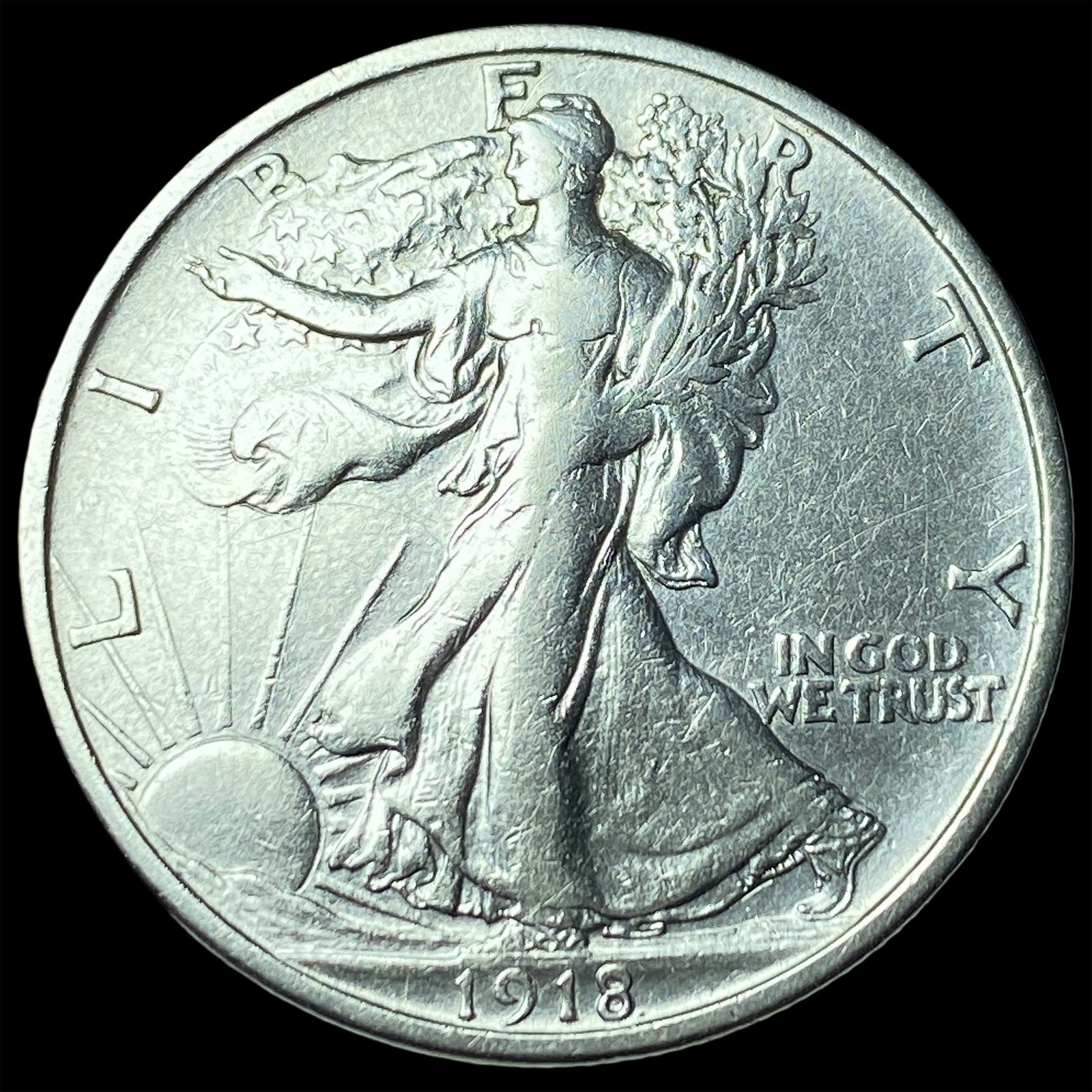 1918-S Silver Walking Liberty Half Dollar CLOSELY UNCIRCULATED: 1918-S Silver Walking Liberty Half Dollar CLOSELY UNCIRCULATED