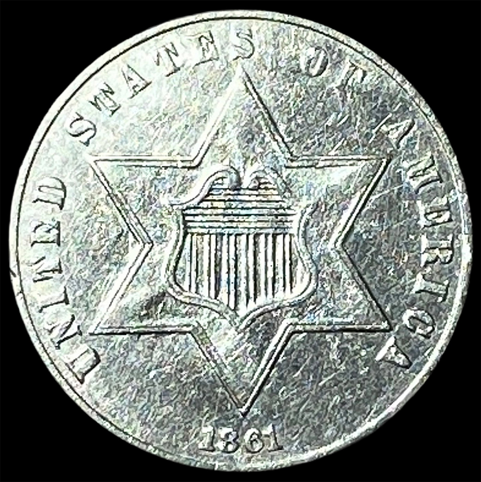 1861 Silver Three-Cent Piece UNCIRCULATED: 1861 Silver Three-Cent Piece UNCIRCULATED