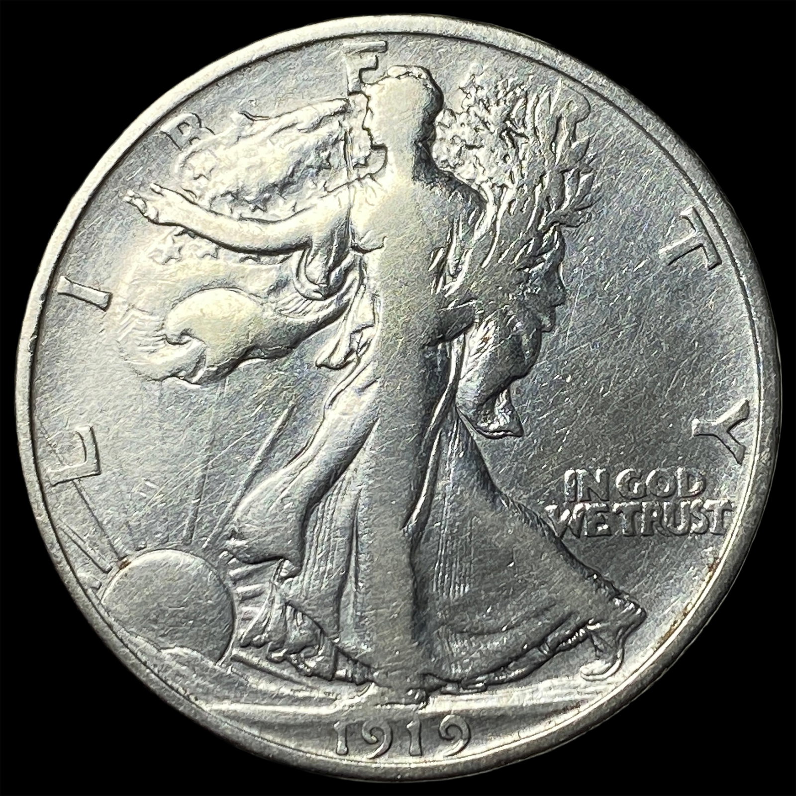 1919-D Silver Walking Liberty Half Dollar NEARLY UNCIRCULATED: 1919-D Silver Walking Liberty Half Dollar NEARLY UNCIRCULATED