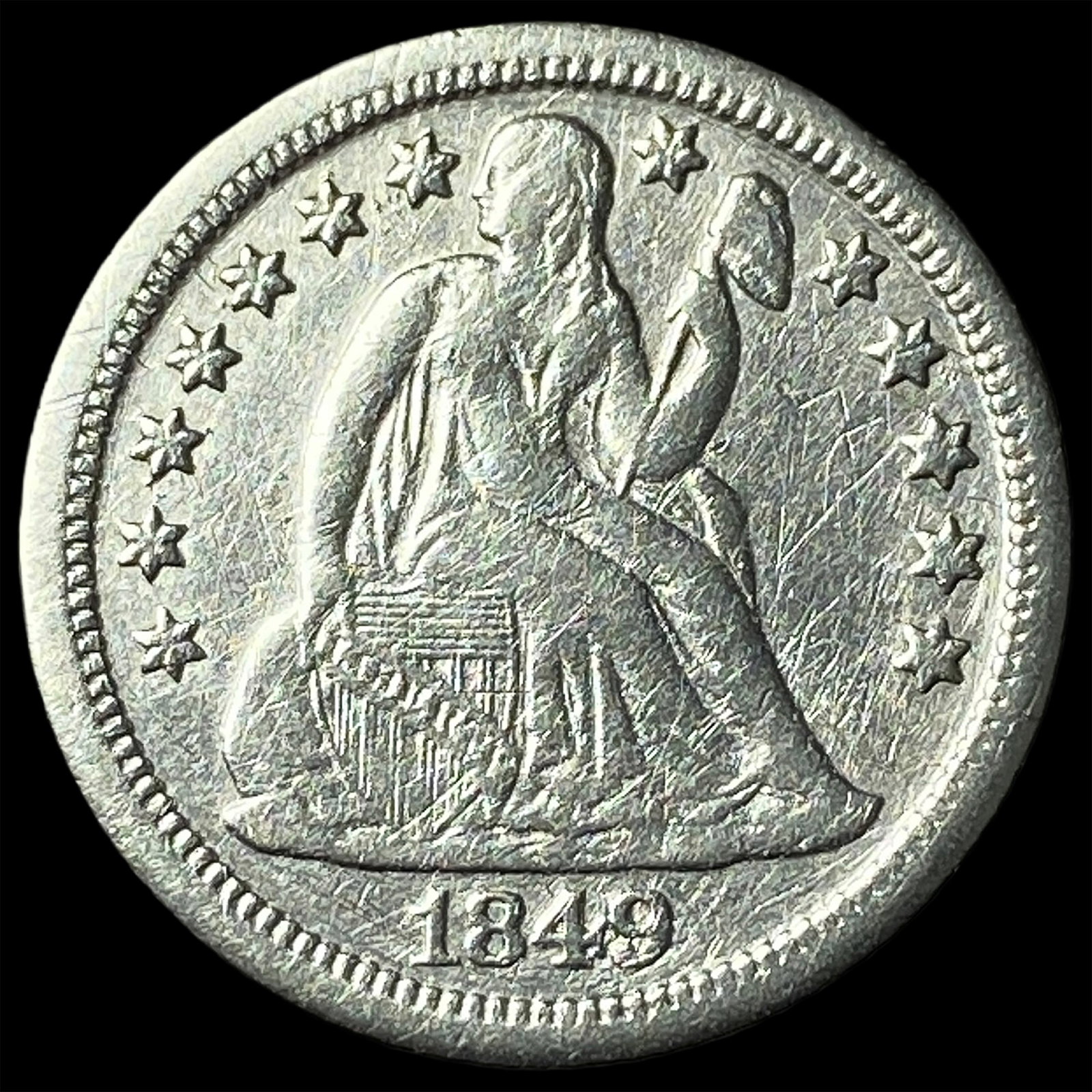 1849-O Silver Seated Liberty Dime CHOICE AU: 1849-O Silver Seated Liberty Dime CHOICE AU