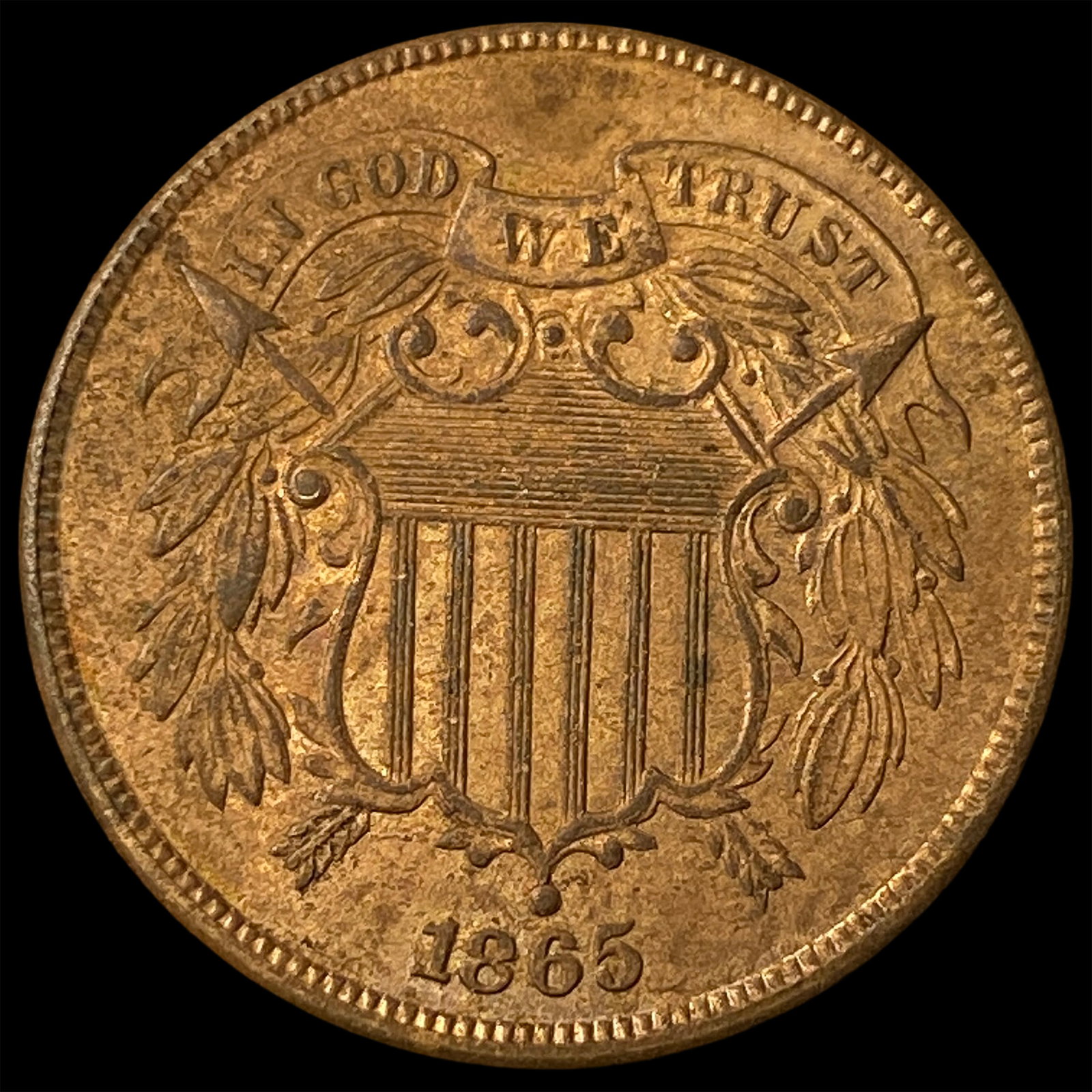 1865 Bronze Two-Cent Piece NEARLY UNCIRCULATED (1 of 2)
