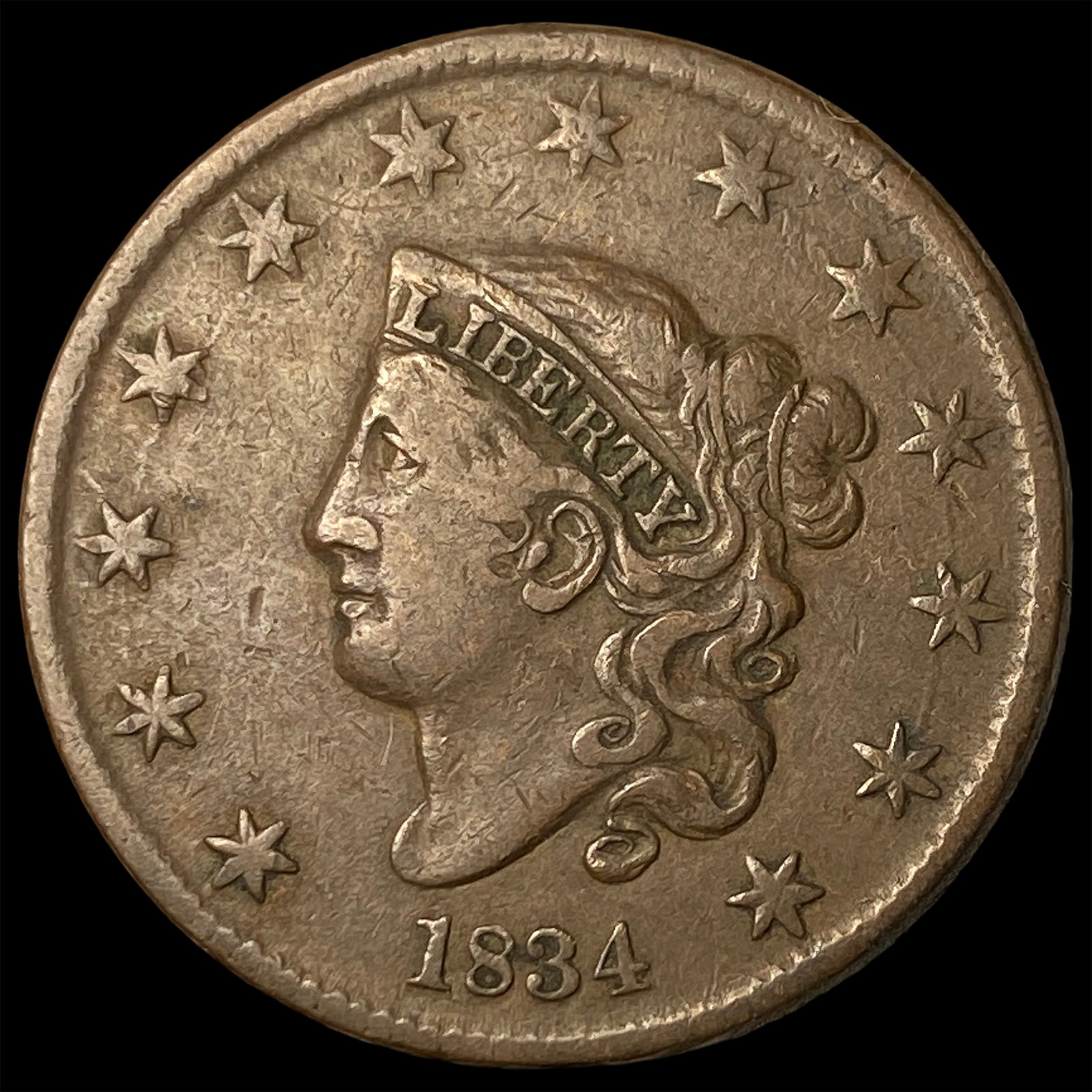 1834 Coronet Head Large Cent NEARLY UNCIRCULATED: 1834 Coronet Head Large Cent NEARLY UNCIRCULATED