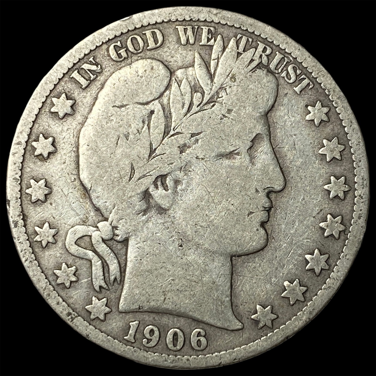 1906-S Silver Half Dollar (Barber) NICELY CIRCULATED: 1906-S Silver Half Dollar (Barber) NICELY CIRCULATED
