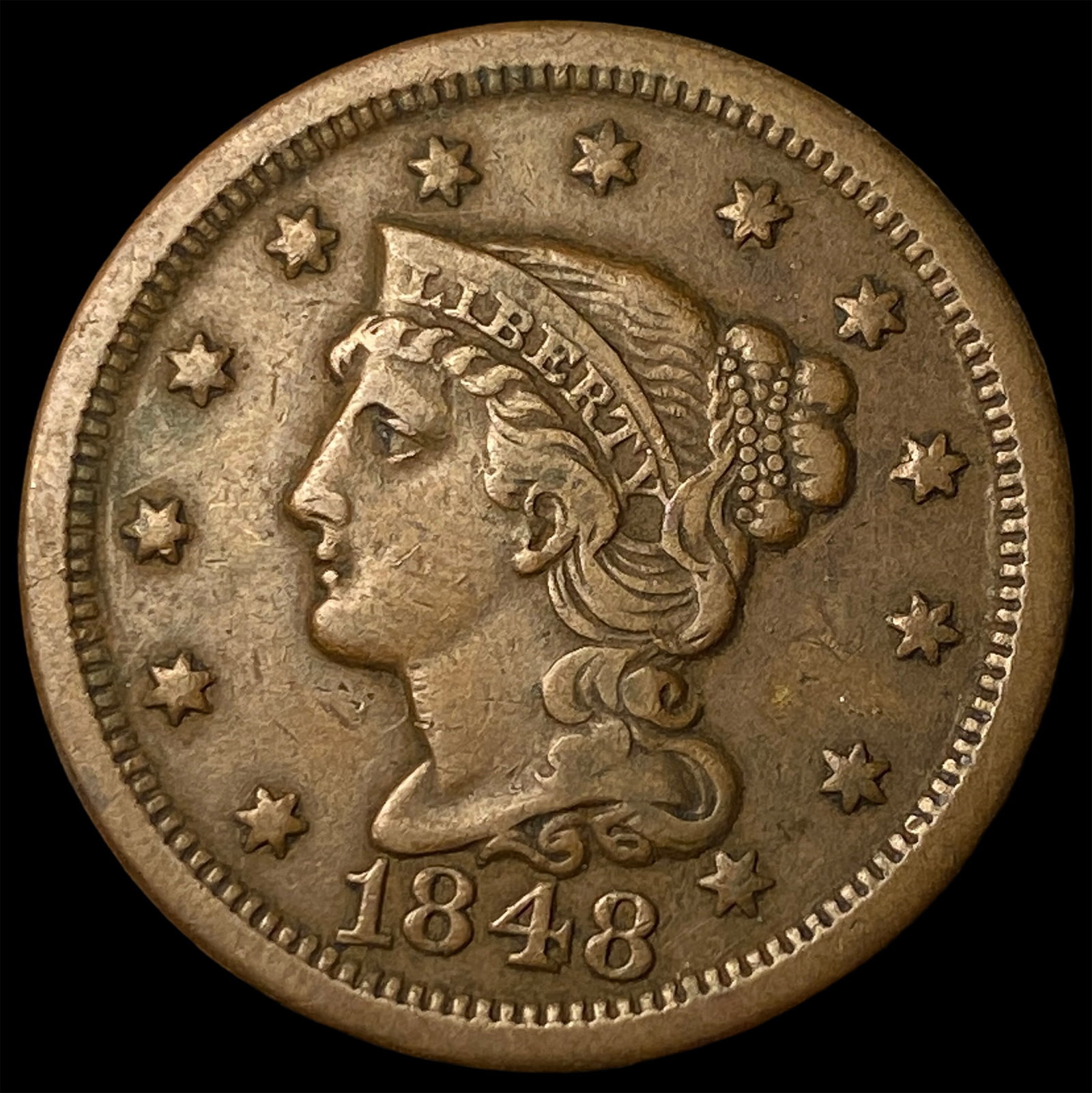 1848 Braided Hair Large Cent CLOSELY UNCIRCULATED: 1848 Braided Hair Large Cent CLOSELY UNCIRCULATED