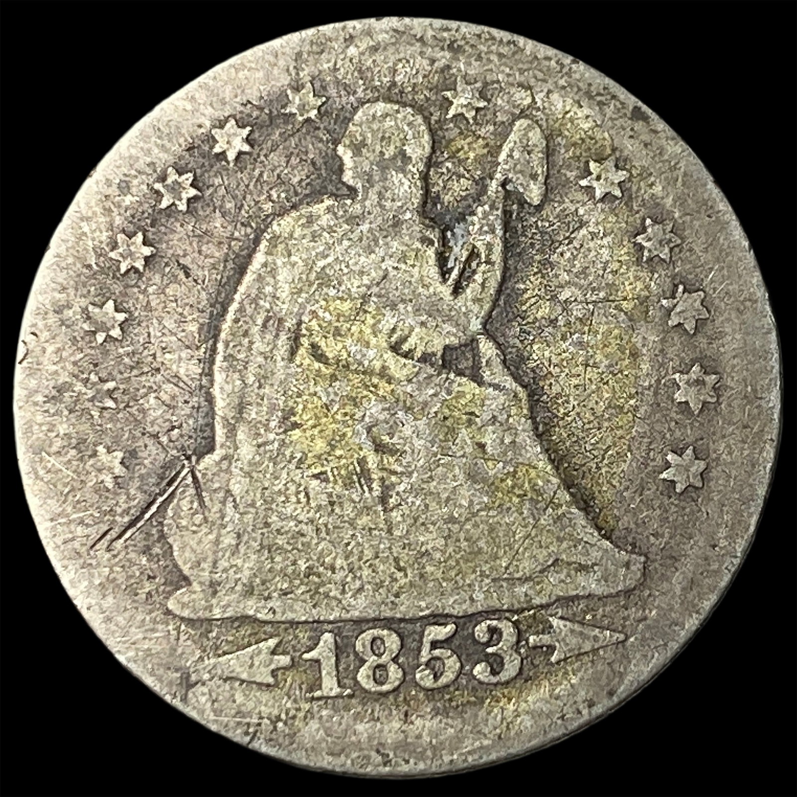 1853 Arrows Seated Liberty Quarter NICELY CIRCULATED: 1853 Arrows Seated Liberty Quarter NICELY CIRCULATED