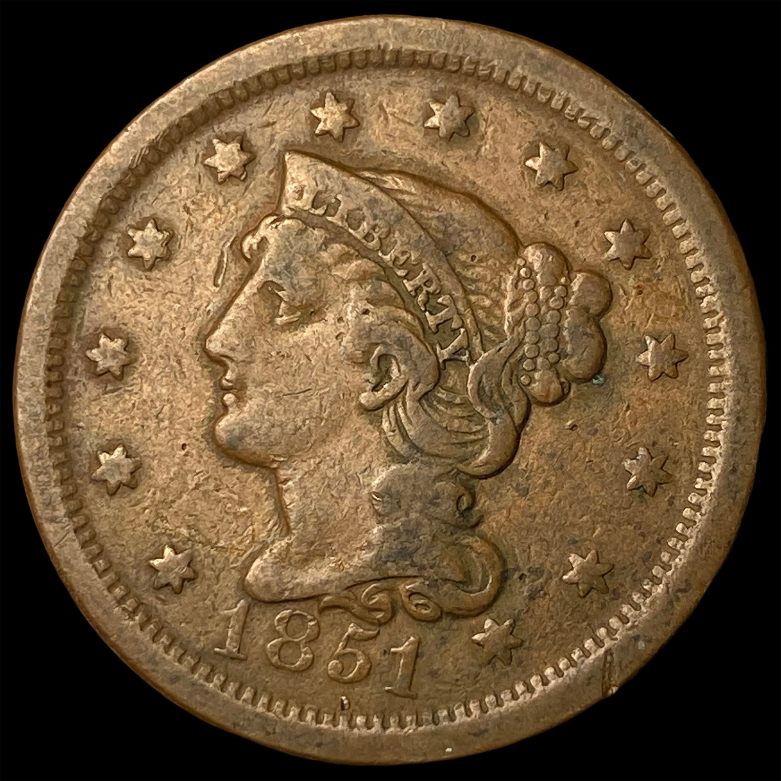 1851 Braided Hair Large Cent NEARLY UNCIRCULATED: 1851 Braided Hair Large Cent NEARLY UNCIRCULATED
