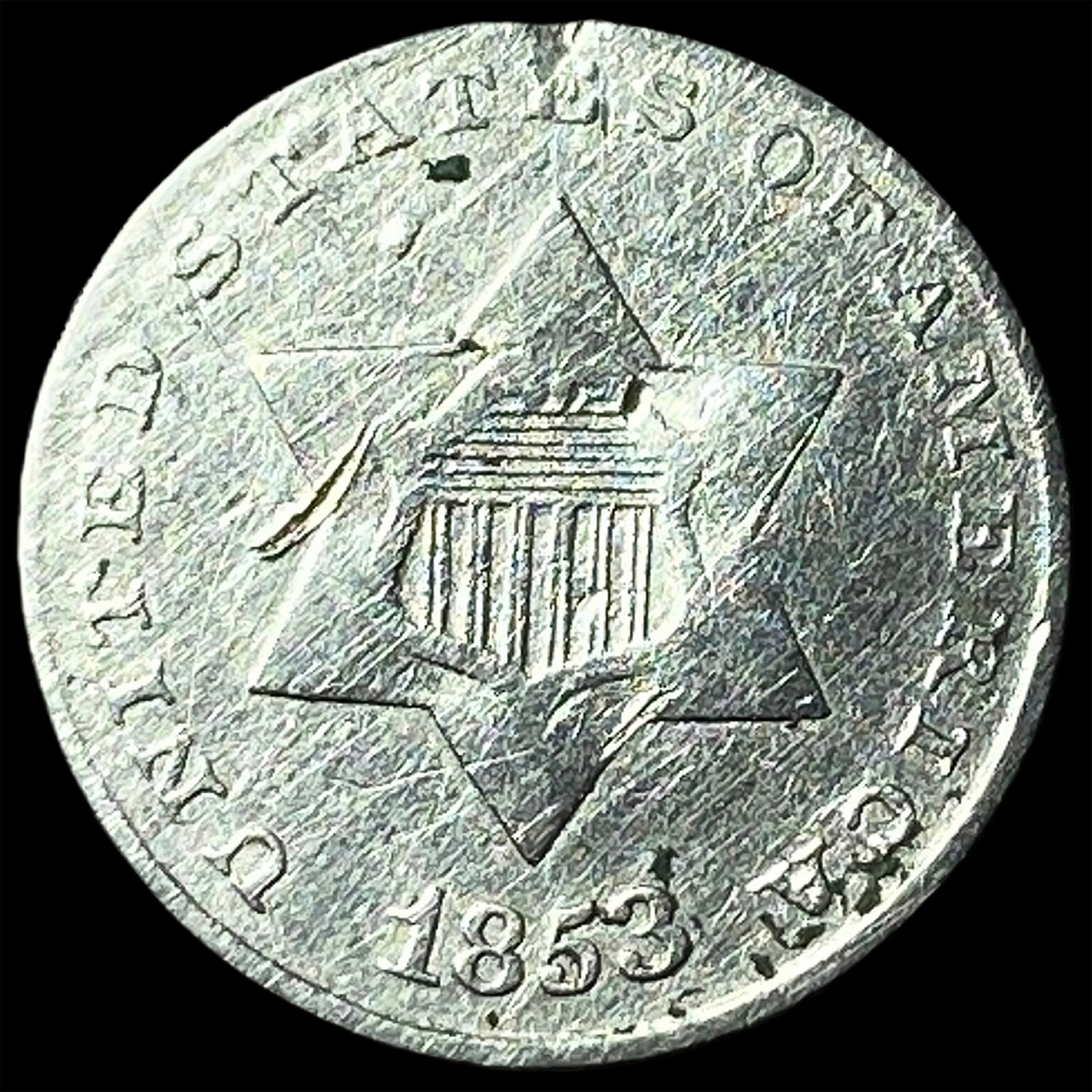 1853 Silver Three-Cent Piece CLOSELY UNCIRCULATED: 1853 Silver Three-Cent Piece CLOSELY UNCIRCULATED