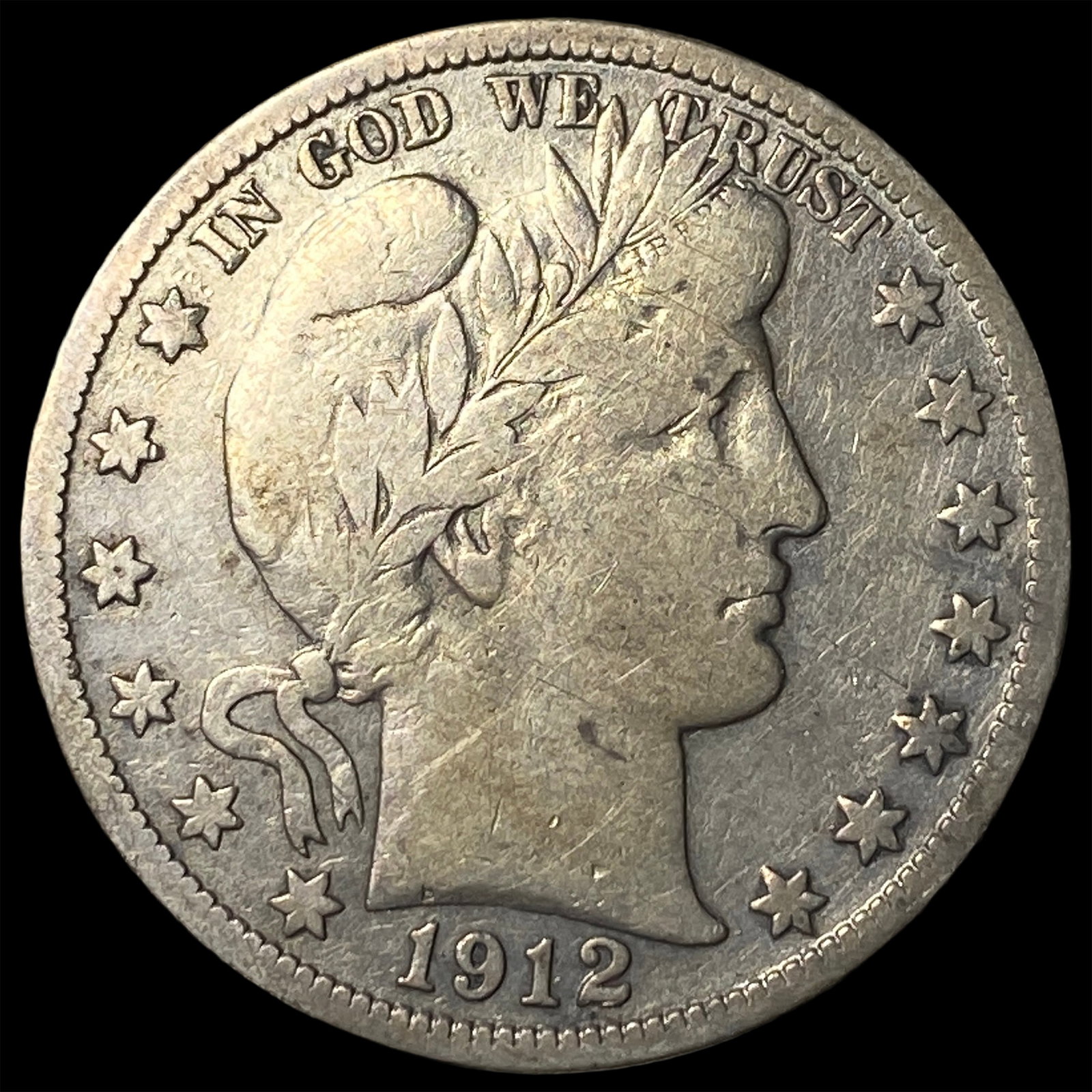 1912-S Silver Barber Half Dollar NICELY CIRCULATED: 1912-S Silver Barber Half Dollar NICELY CIRCULATED