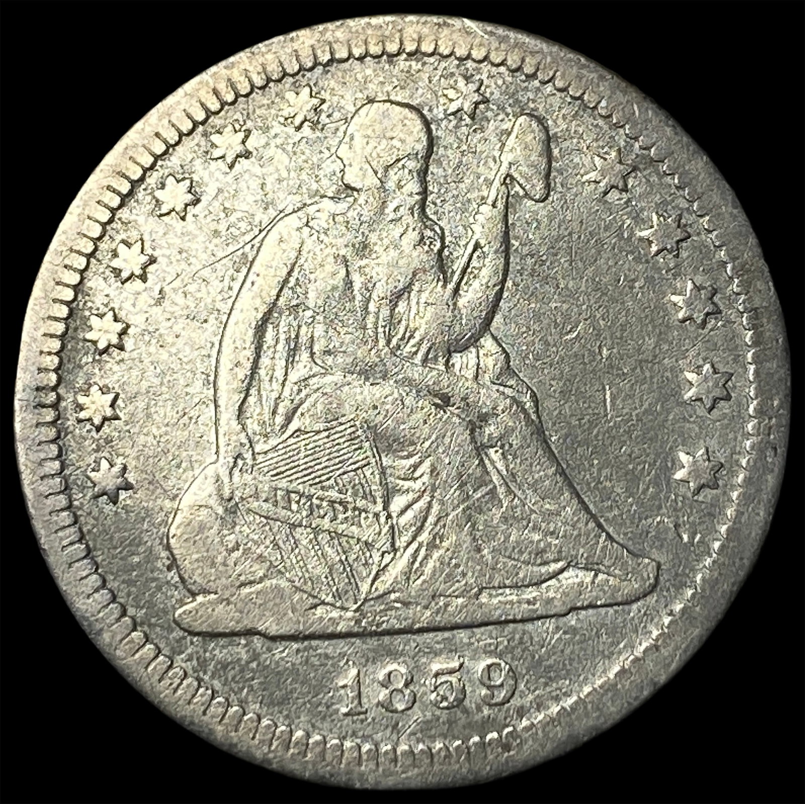 1859 Seated Liberty Quarter NEARLY UNCIRCULATED: 1859 Seated Liberty Quarter NEARLY UNCIRCULATED