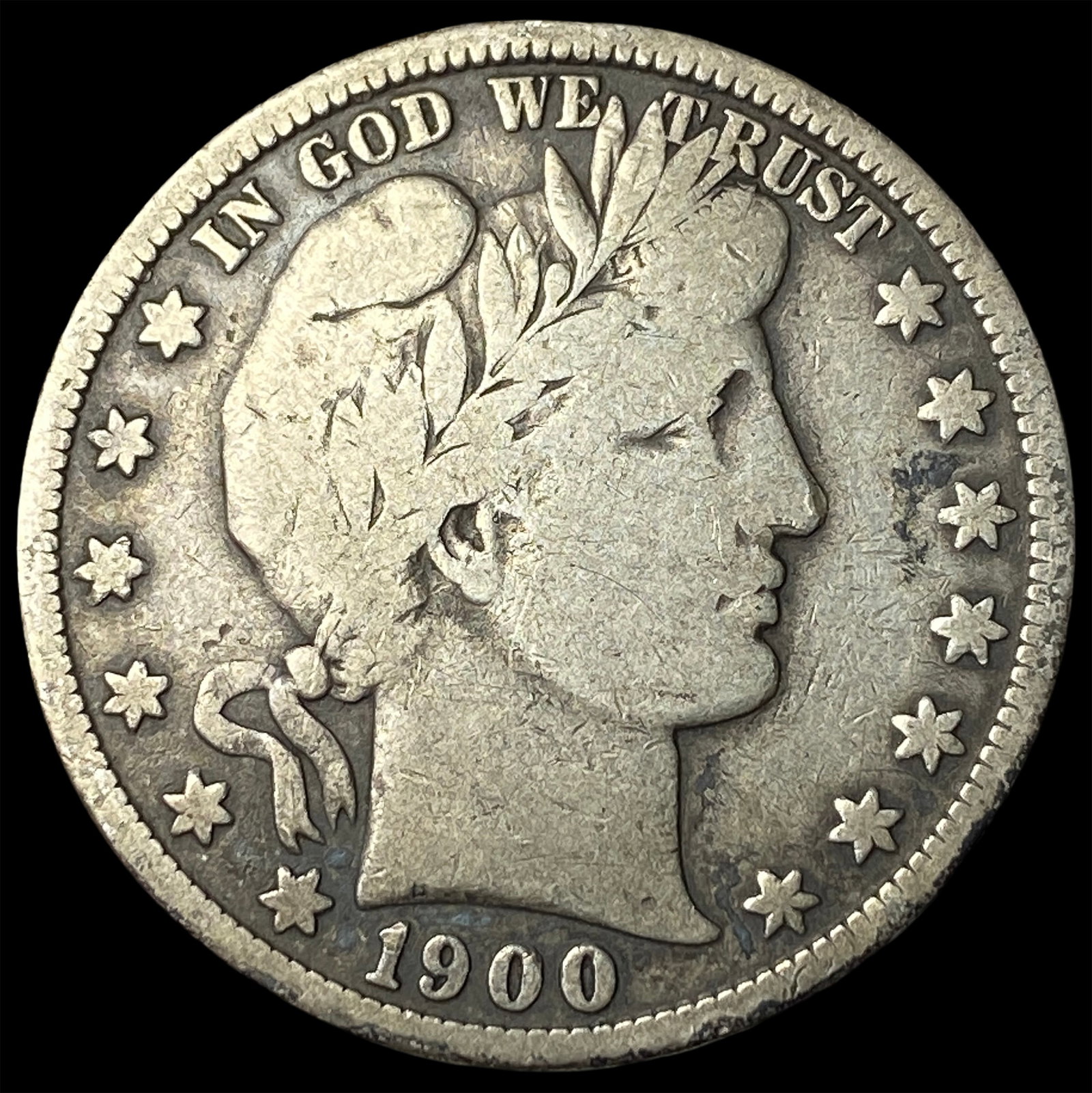 1900-S Silver Barber Half Dollar NICELY CIRCULATED: 1900-S Silver Barber Half Dollar NICELY CIRCULATED
