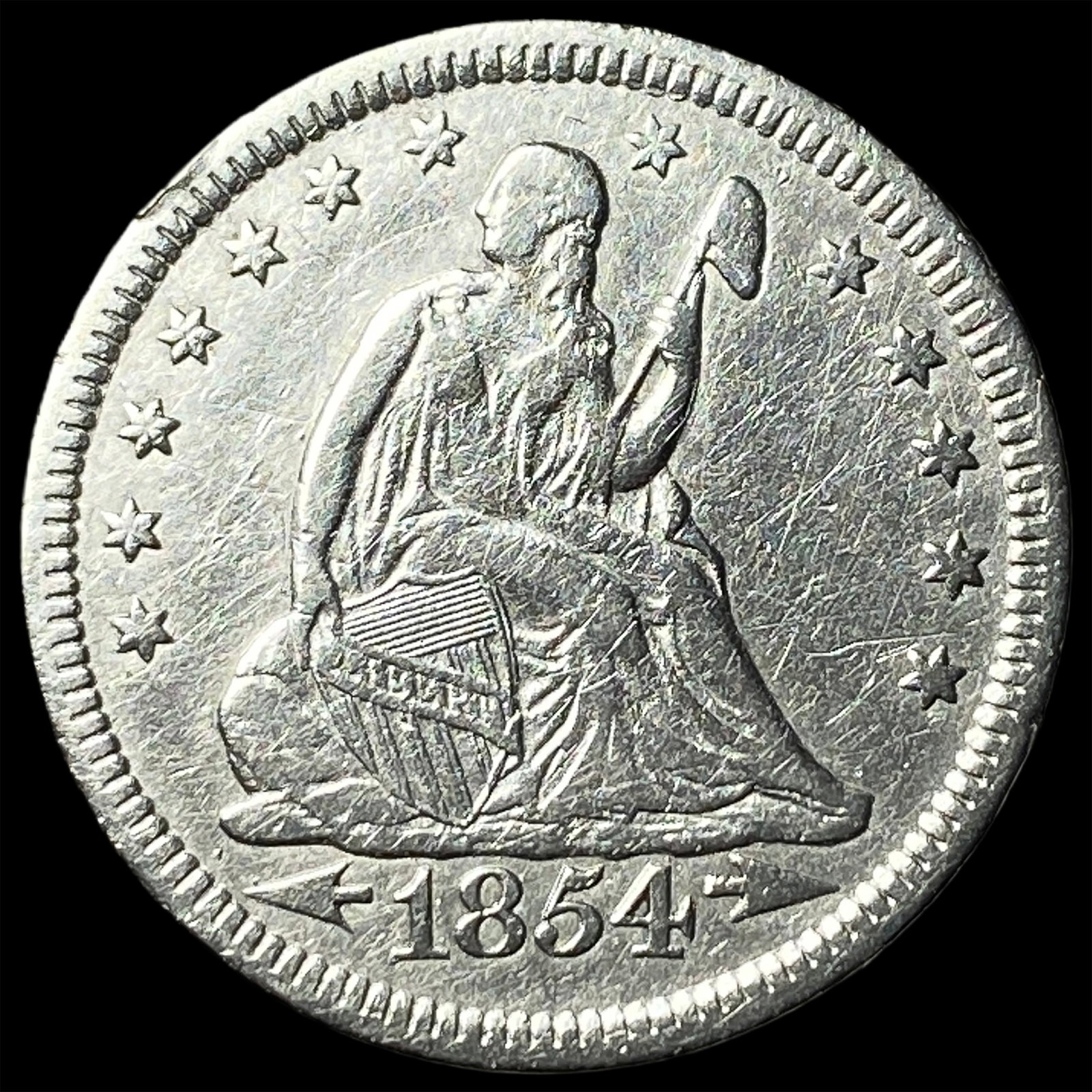 1854 Arrows Seated Liberty Quarter CHOICE AU: 1854 Arrows Seated Liberty Quarter CHOICE AU