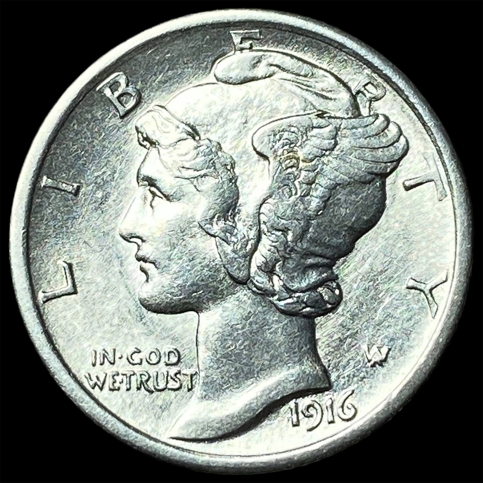 1916 Silver Mercury Dime CHOICE BU (1 of 2)