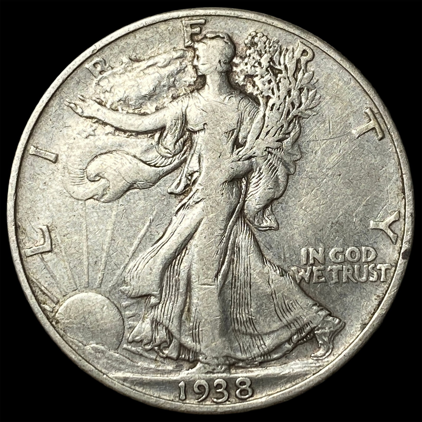 1938-D Silver Walking Liberty Half Dollar NEARLY UNCIRCULATED: 1938-D Silver Walking Liberty Half Dollar NEARLY UNCIRCULATED