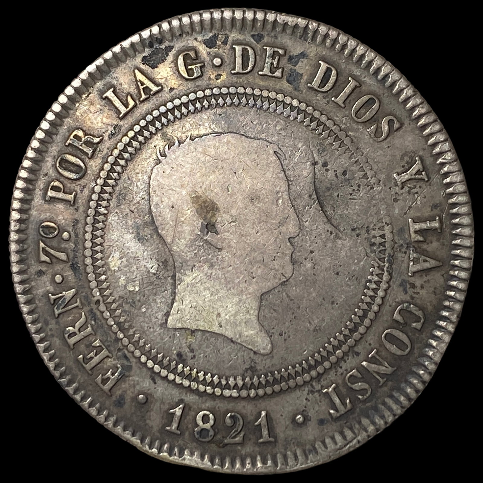 1821 Silver 2 Reales Spain (SM-M). LIGHTLY CIRCULATED: 1821 Silver 2 Reales Spain (SM-M). LIGHTLY CIRCULATED