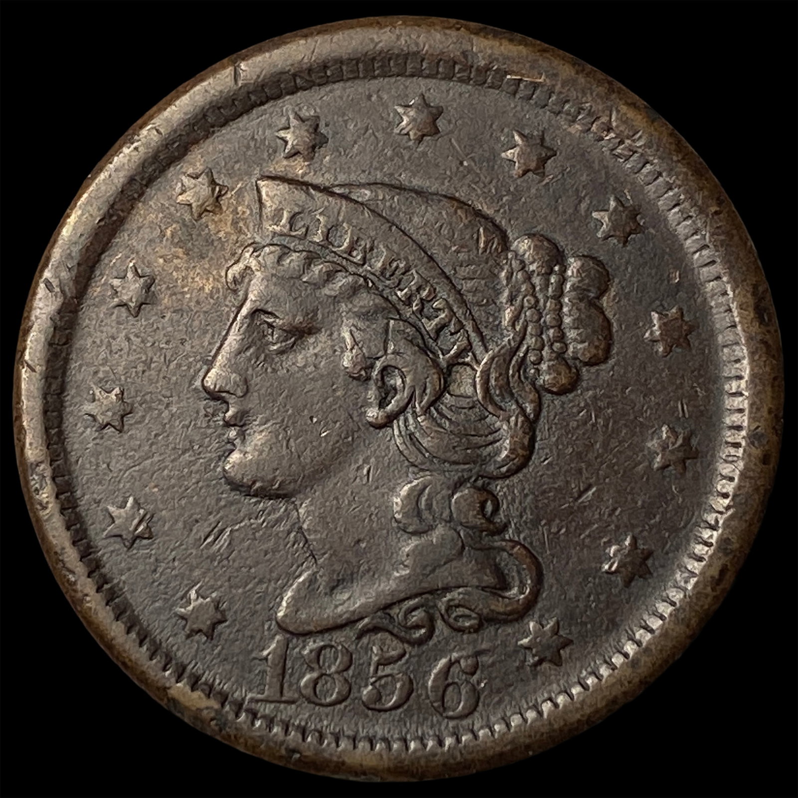 1856 Braided Hair Large Cent CLOSELY UNCIRCULATED: 1856 Braided Hair Large Cent CLOSELY UNCIRCULATED