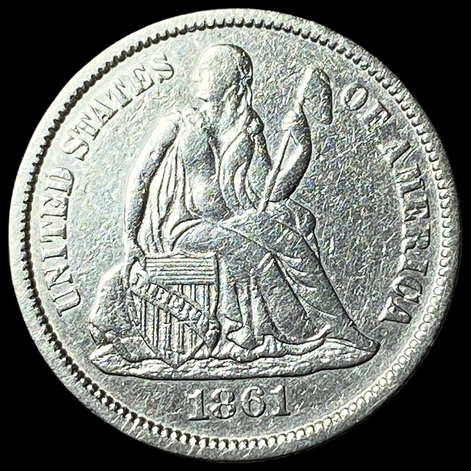 1861 Seated Liberty Dime CHOICE AU: 1861 Seated Liberty Dime CHOICE AU