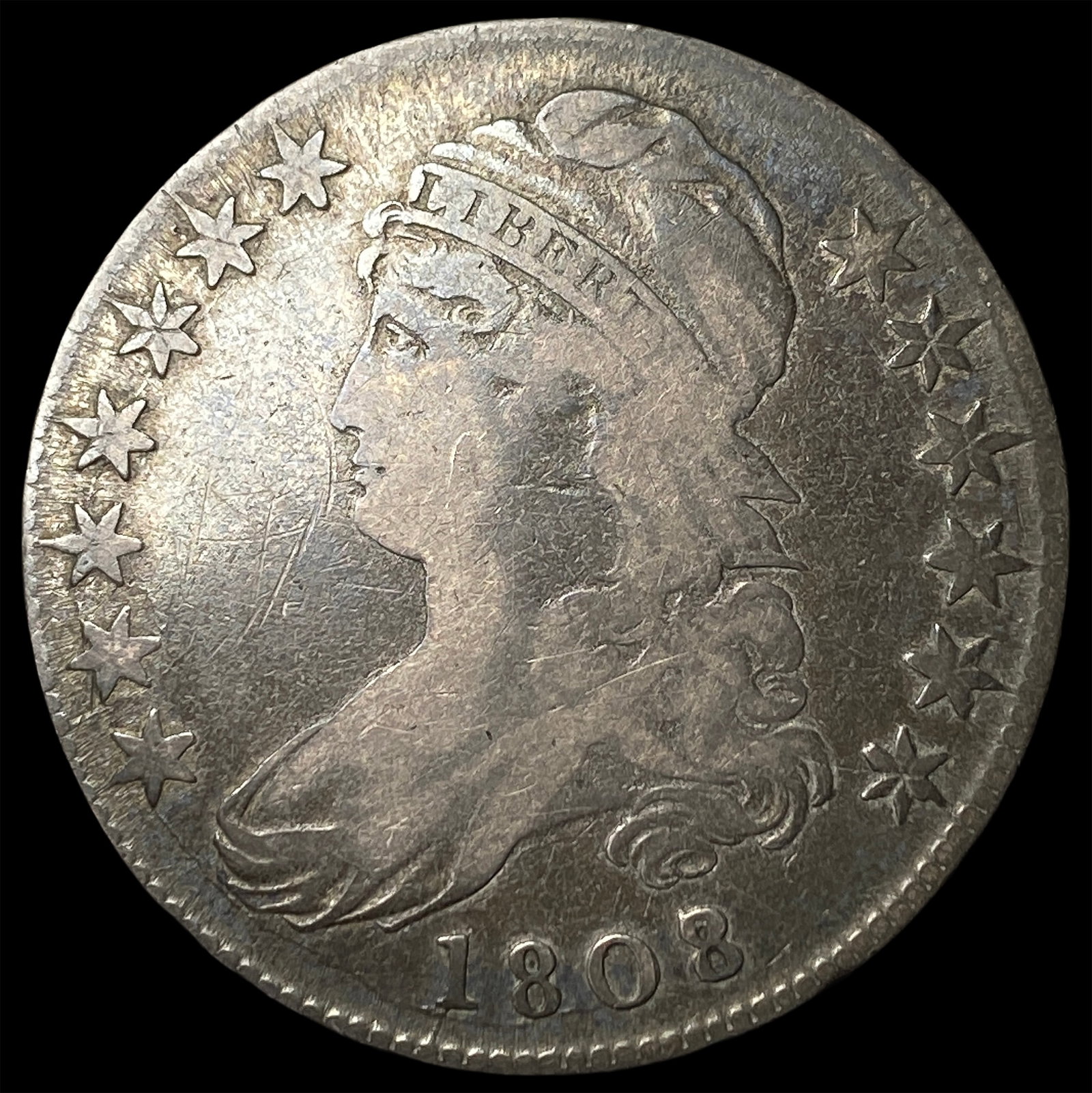 1808 Silver Half Dollar (Capped Bust) NEARLY UNCIRCULATED: 1808 Silver Half Dollar (Capped Bust) NEARLY UNCIRCULATED