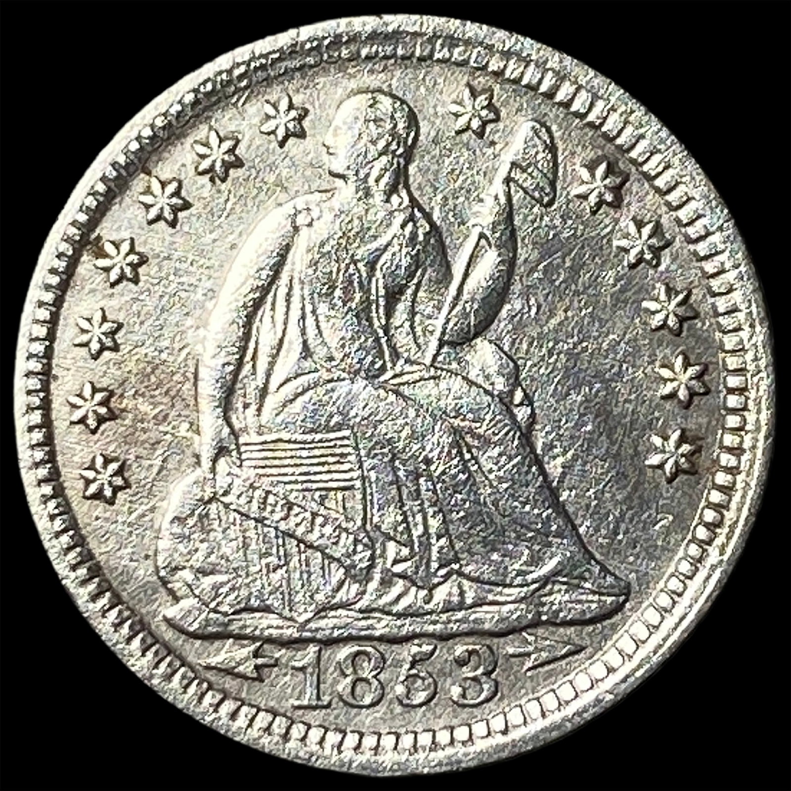 1853 Arrows Silver Seated Liberty Half Dime UNCIRCULATED: 1853 Arrows Silver Seated Liberty Half Dime UNCIRCULATED